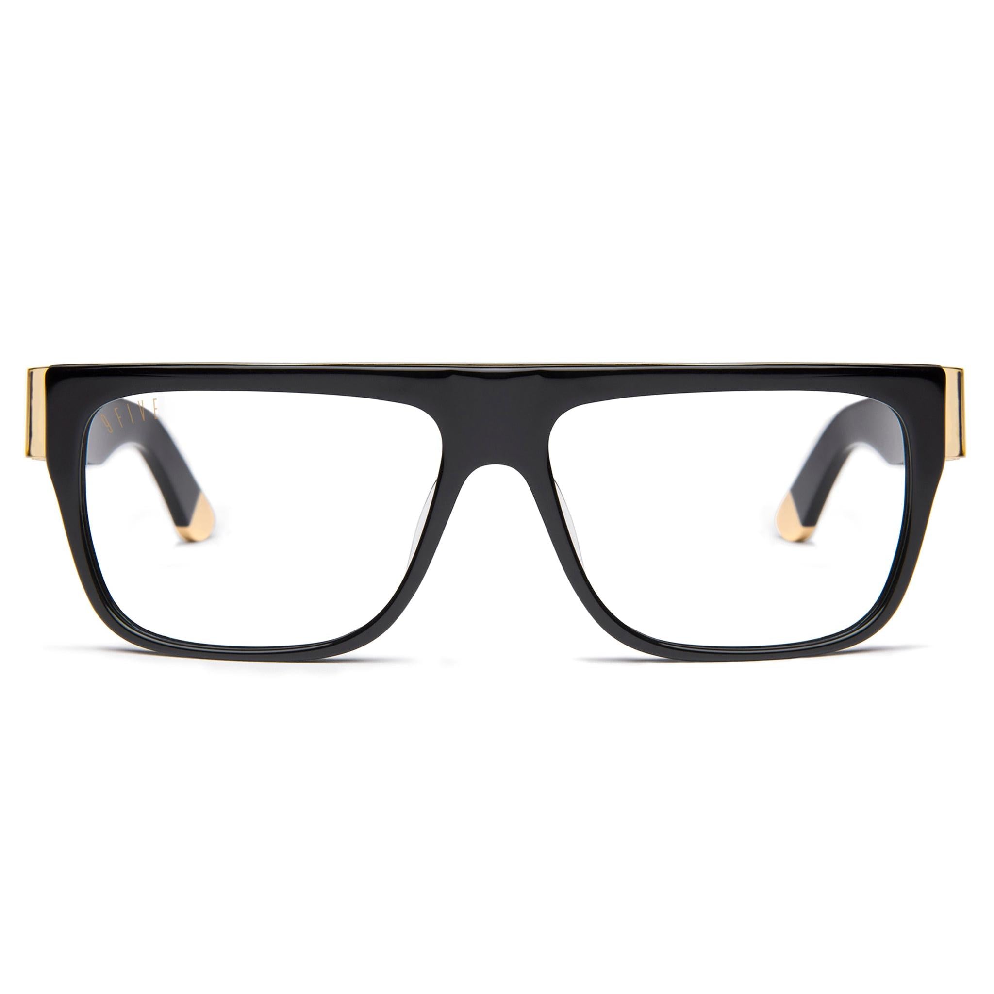 9FIVE 22 Black & 24K Gold XL Clear Lens Glasses Rx