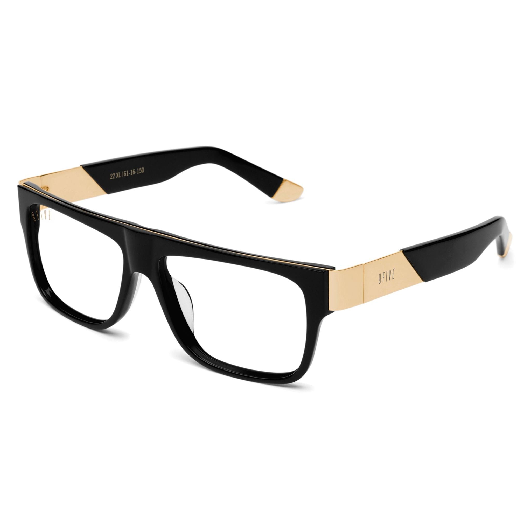 9FIVE 22 Black & 24K Gold XL Clear Lens Glasses Rx