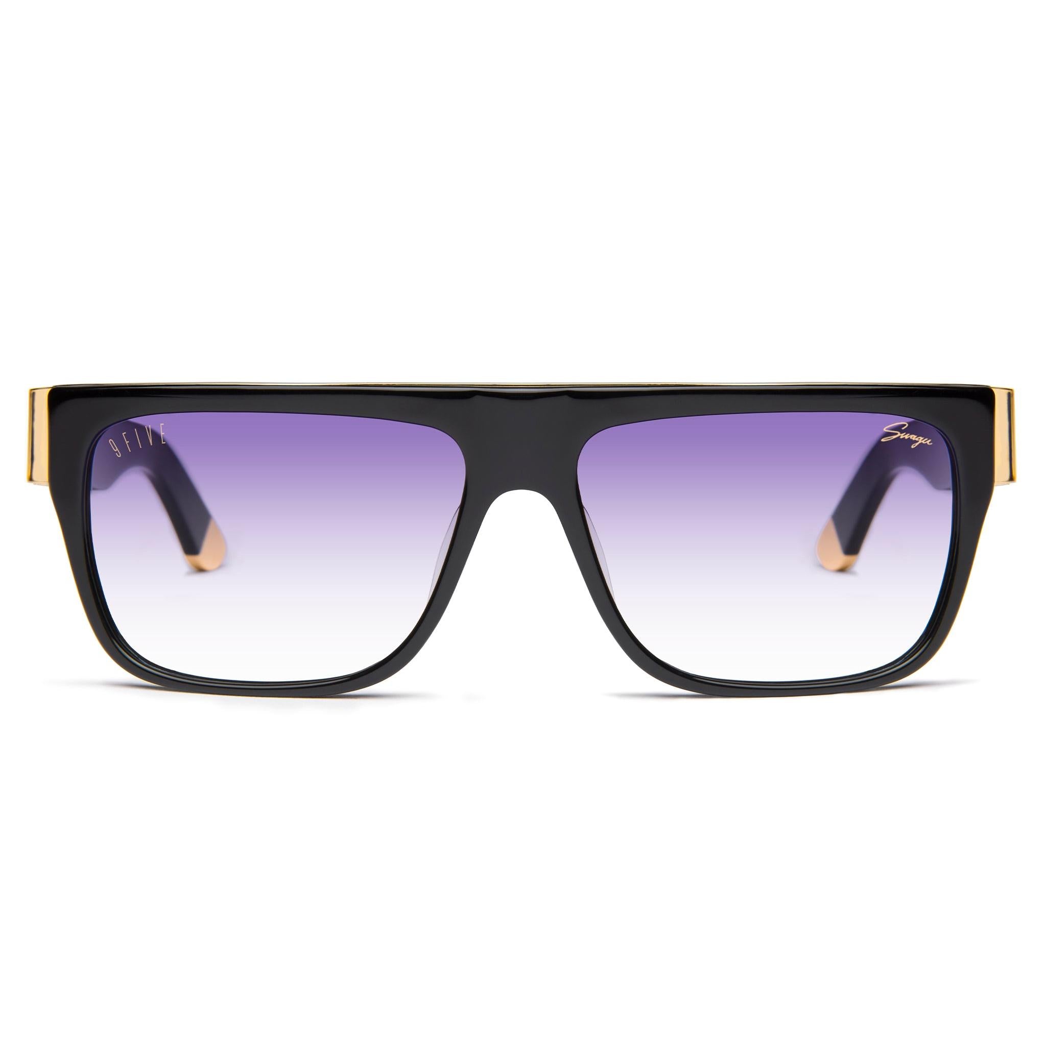 9FIVE x Swagu 22 XL Black & 24K Gold - Purple Hue Sunglasses