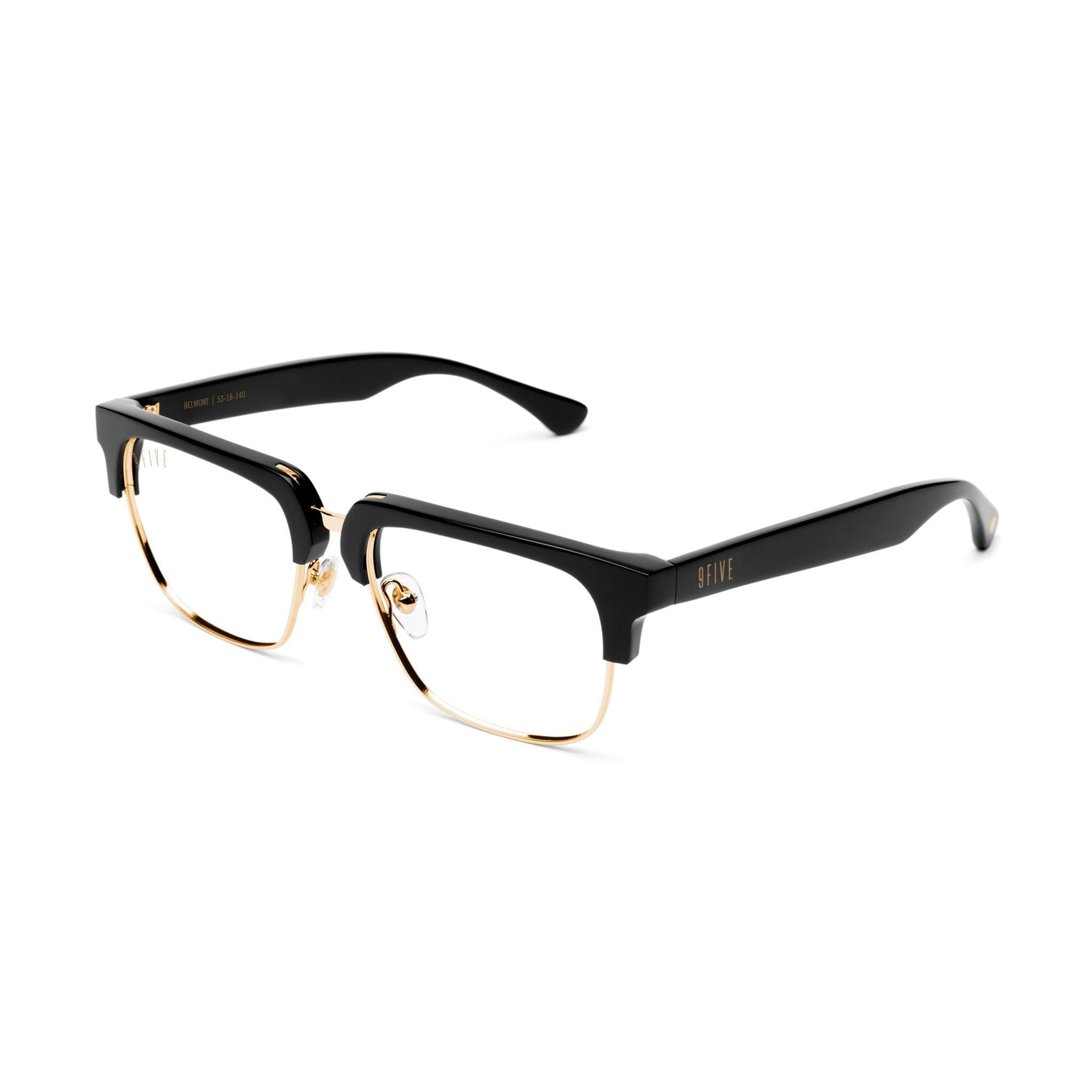 9FIVE Belmont Black & 24K Gold Clear Lens Glasses Rx
