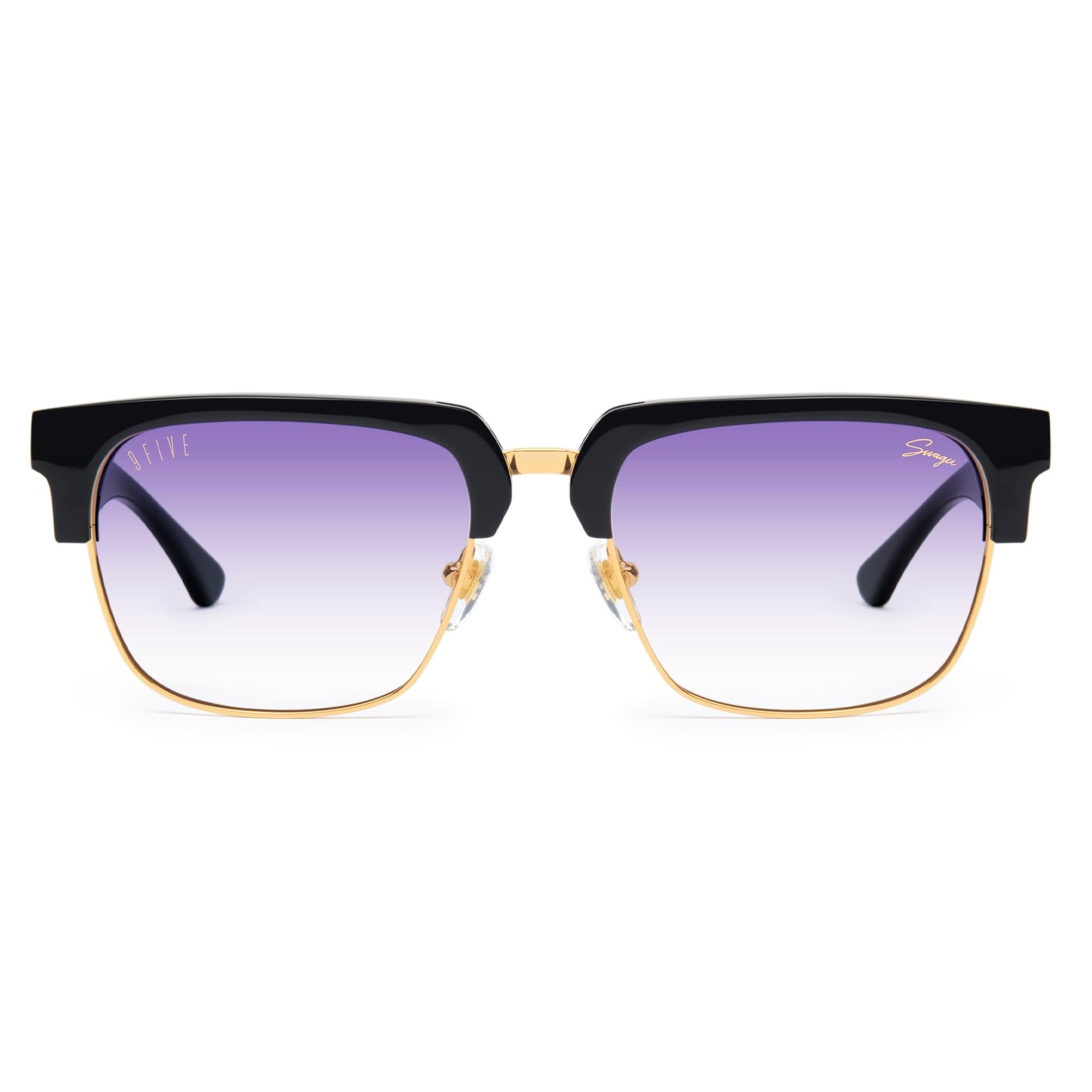 9FIVE x Swagu Belmont XL Black & 24K Gold - Purple Hue Sunglasses