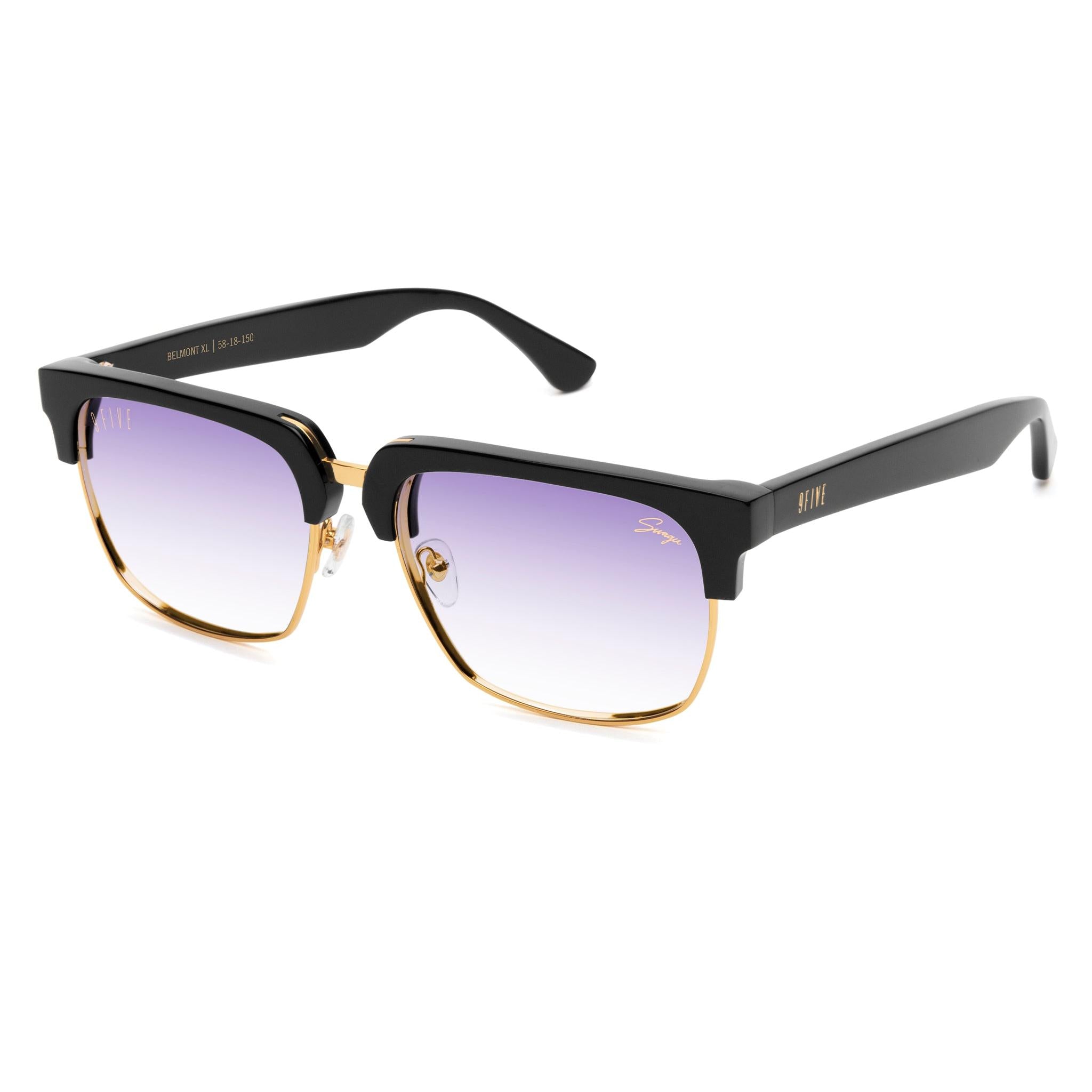 9FIVE x Swagu Belmont XL Black & 24K Gold - Purple Hue Sunglasses