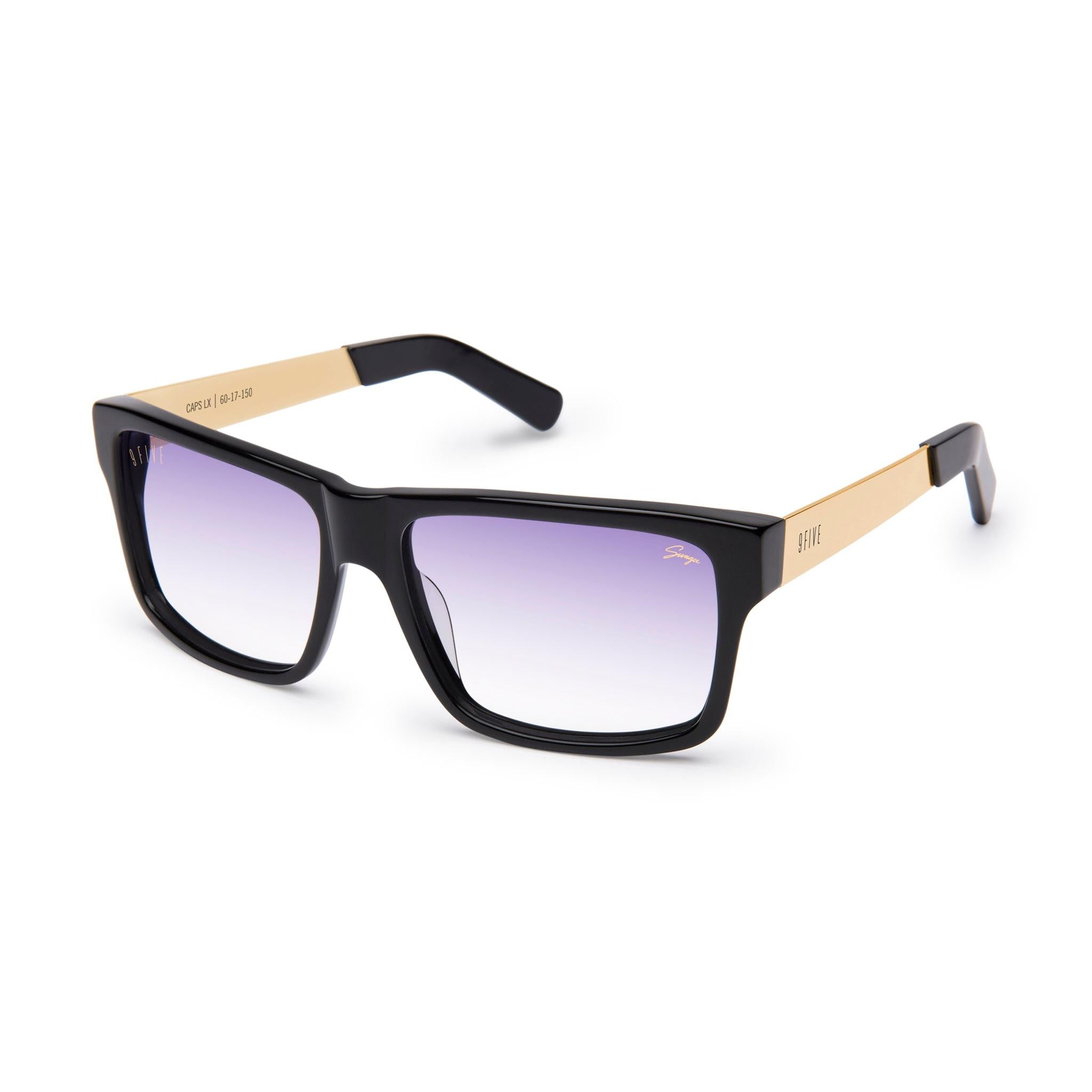 9FIVE x Swagu Caps LX Black & 24K Gold Purple Hue Sunglasses