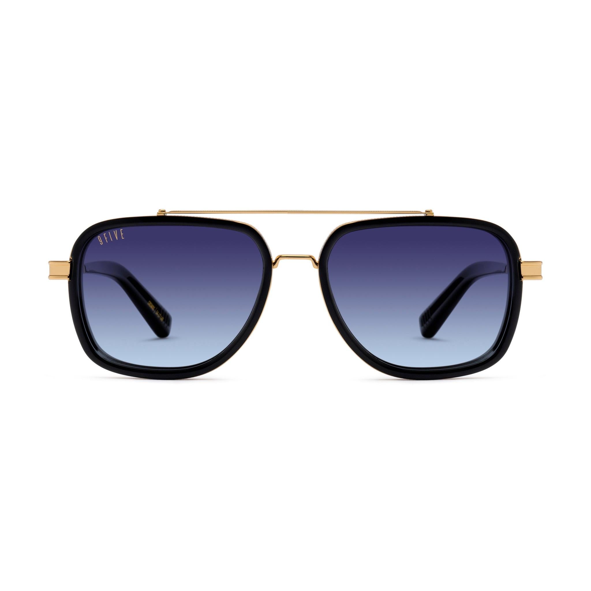 9FIVE Crowns Black & 24K Gold - Midnight Blue Gradient Sunglasses