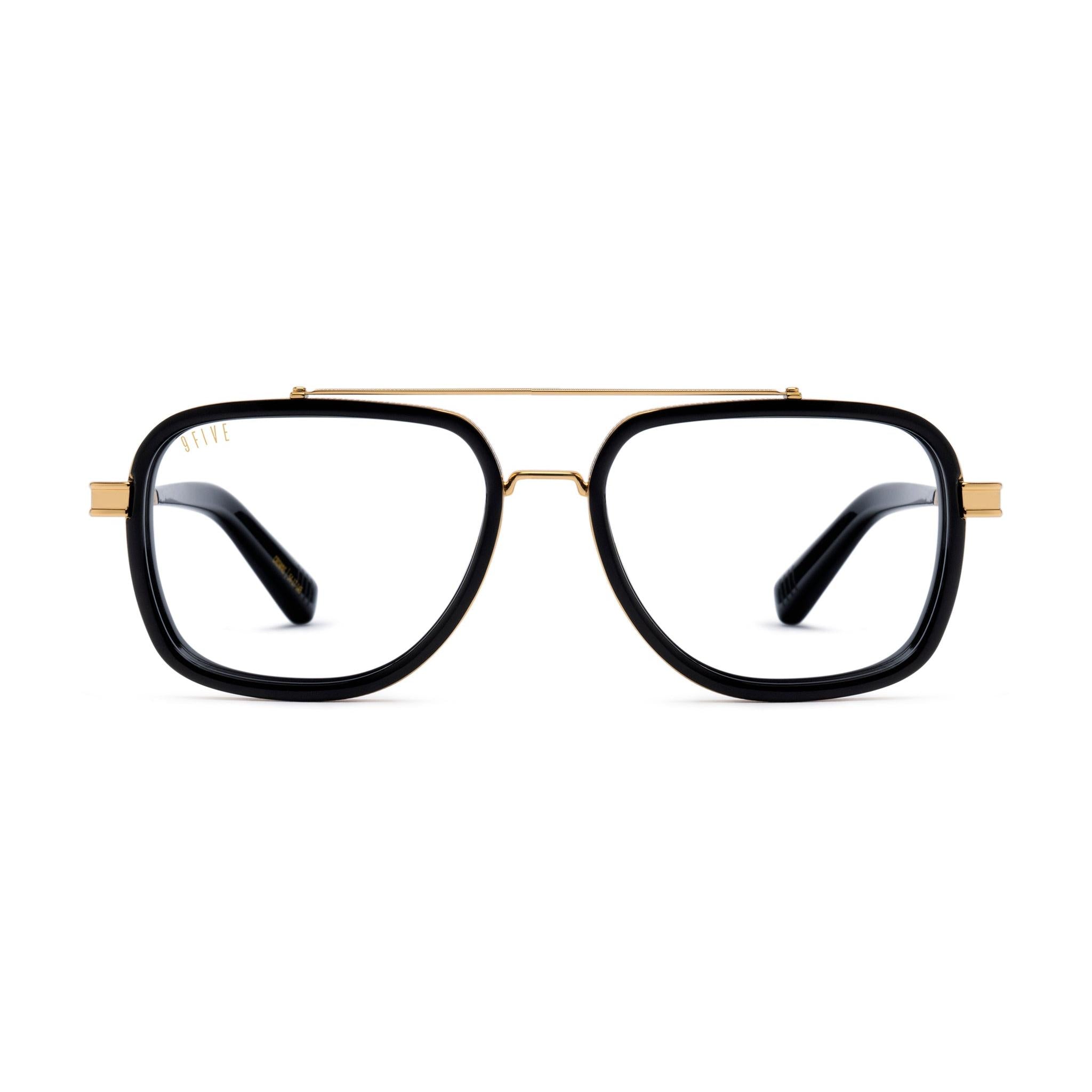 9FIVE Crowns Black & 24K Gold Clear Lens Glasses