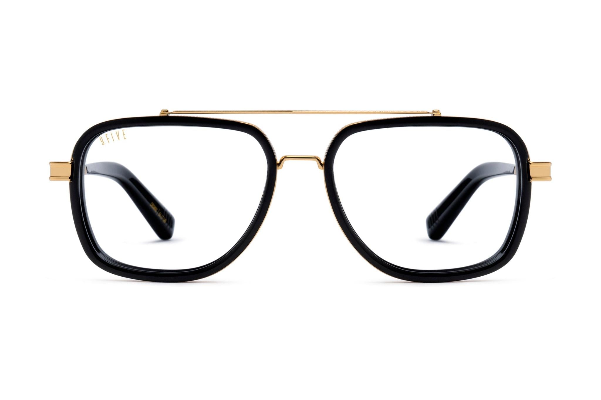 9FIVE Crowns Black & 24K Gold Clear Lens Glasses Rx