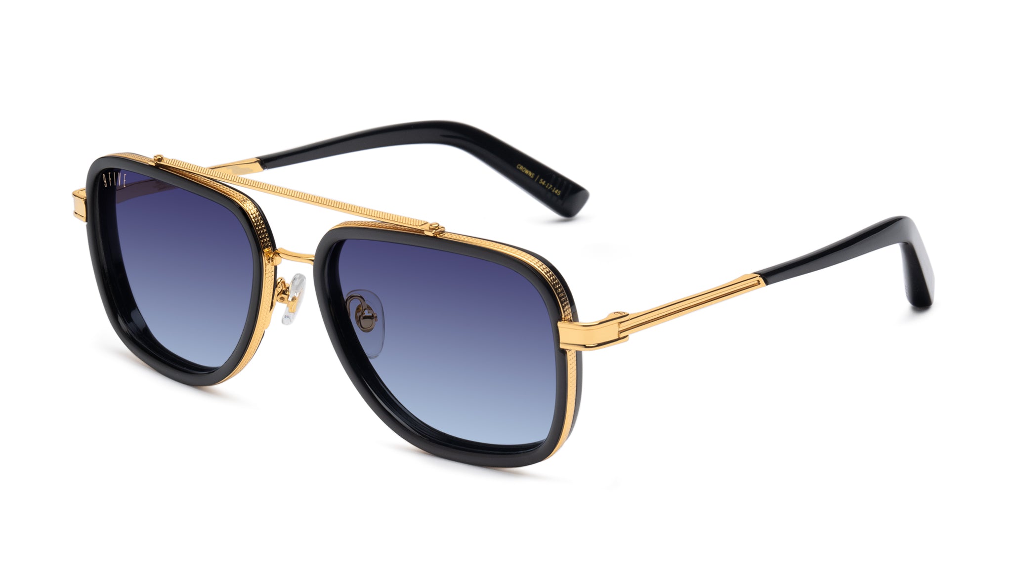 9FIVE Crowns Black & 24K Gold - Midnight Blue Gradient Sunglasses