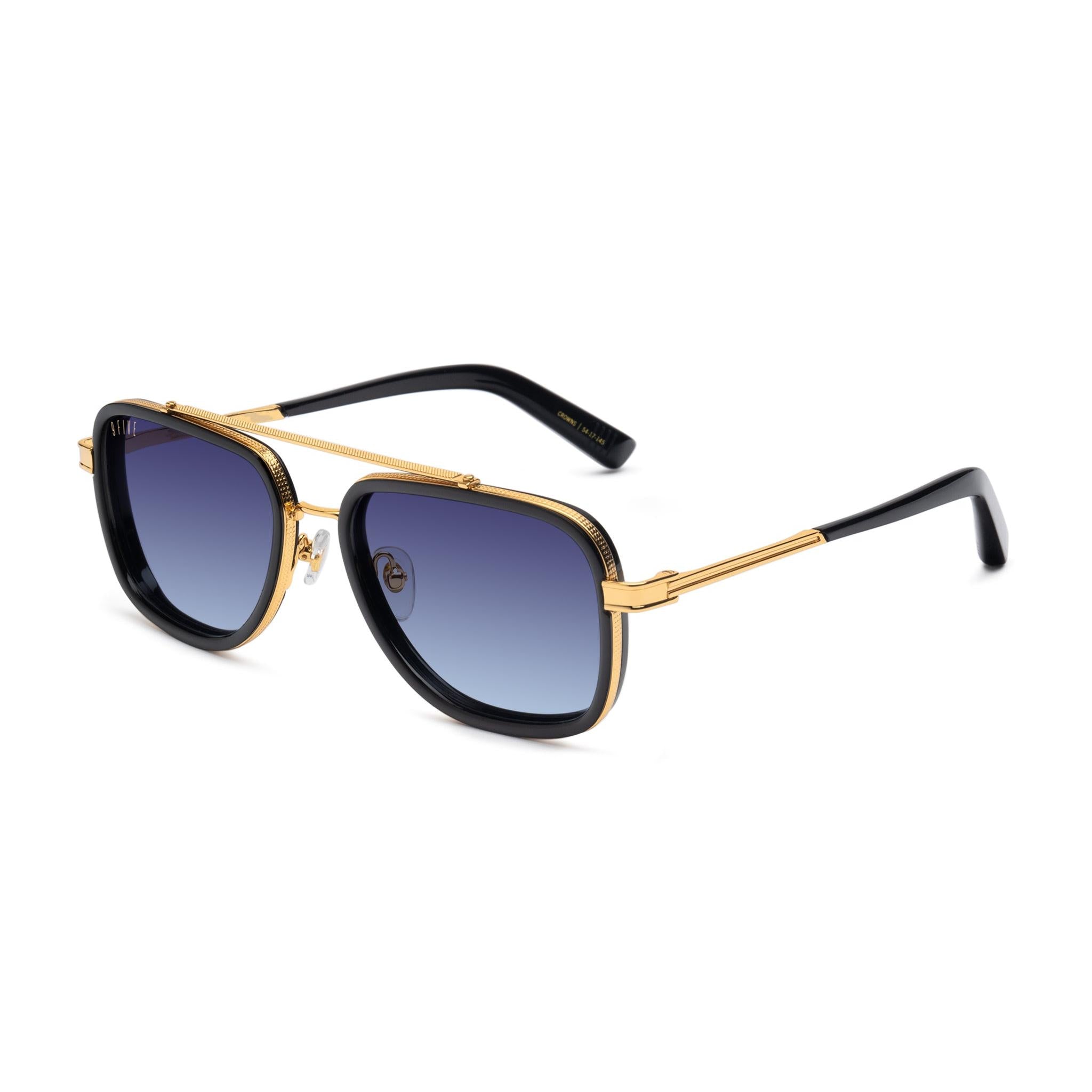 9FIVE Crowns Black & 24K Gold - Midnight Blue Gradient Sunglasses