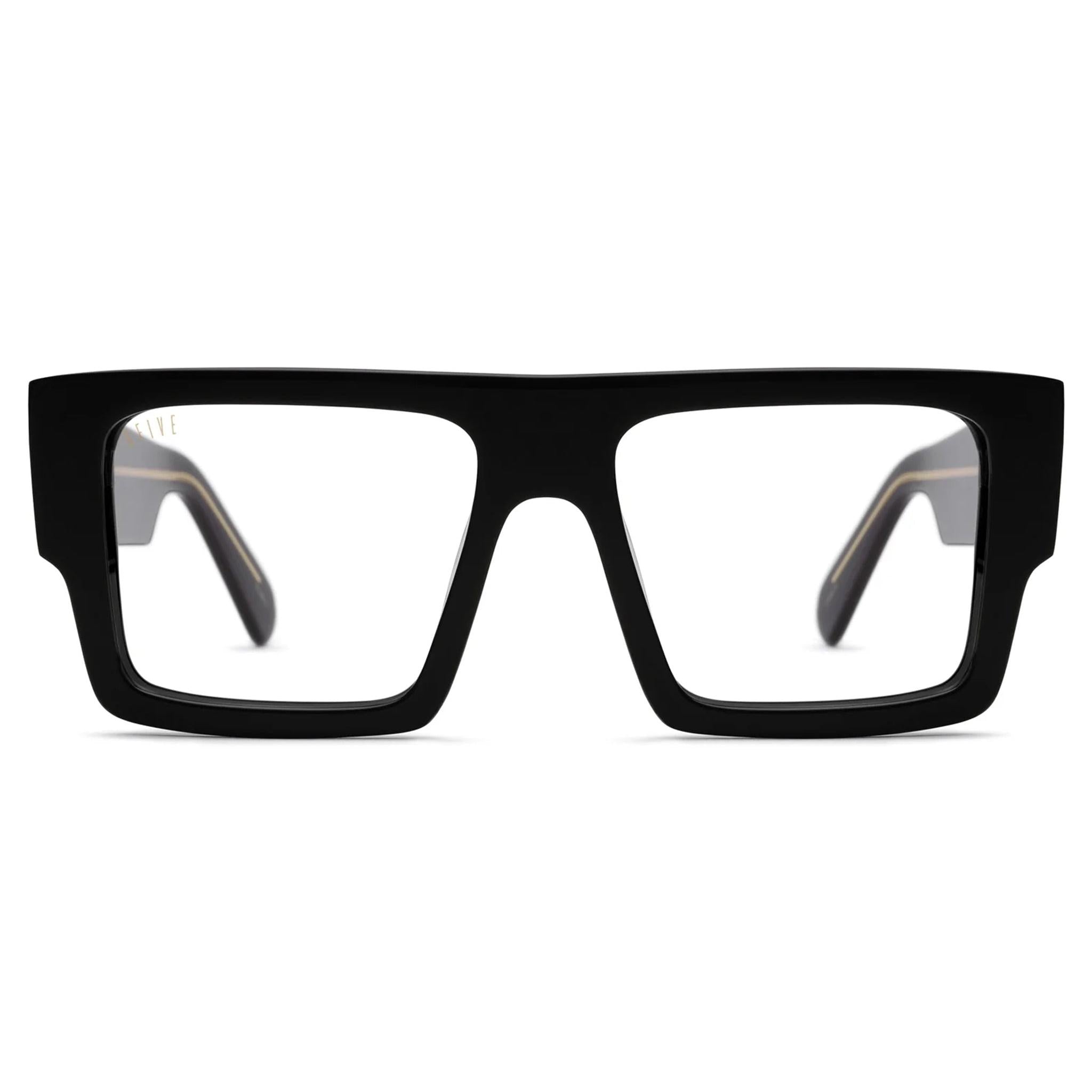Black rectangular eyeglasses on a white background