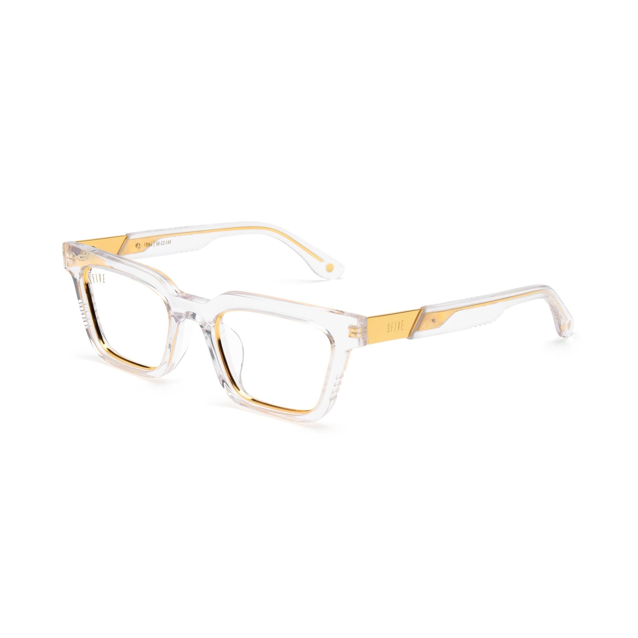 9FIVE EM4 Crystal & 24K Gold Clear Lens Glasses Rx