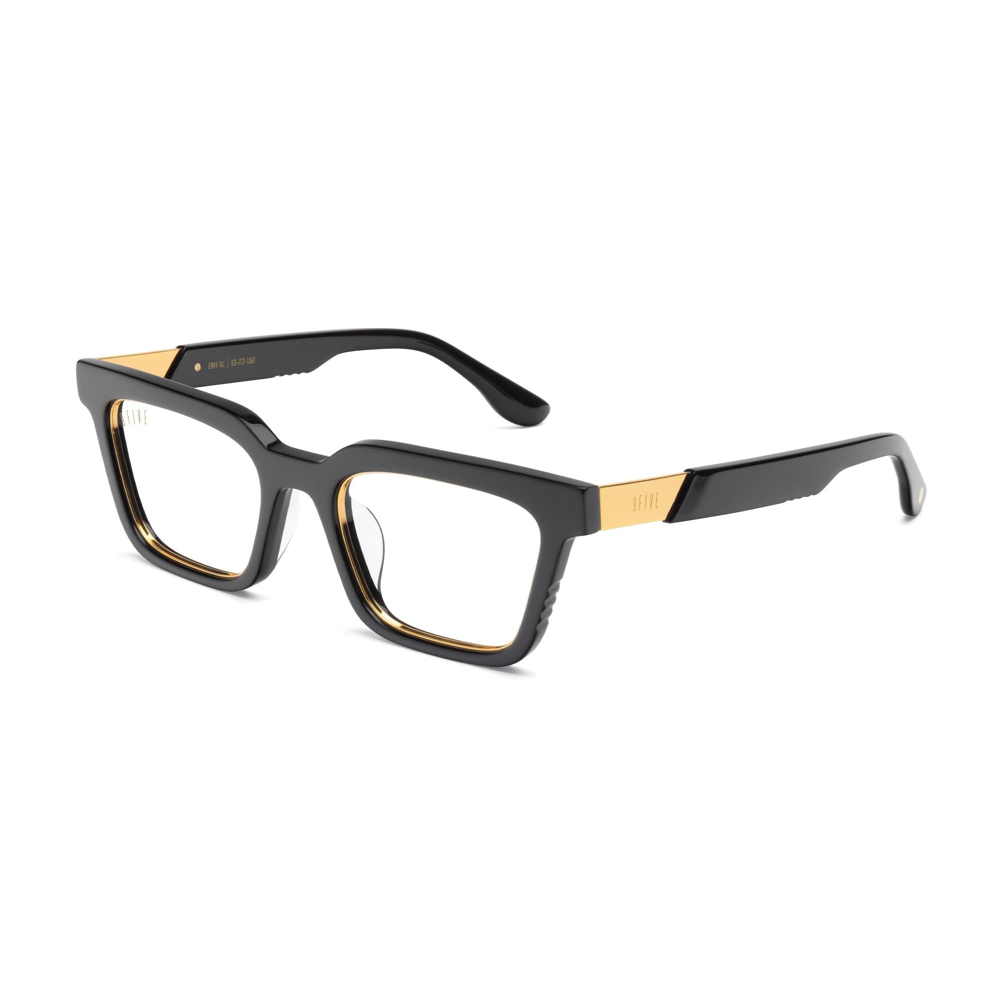 9FIVE EM4 XL Black & 24K Gold Clear Lens Glasses Rx