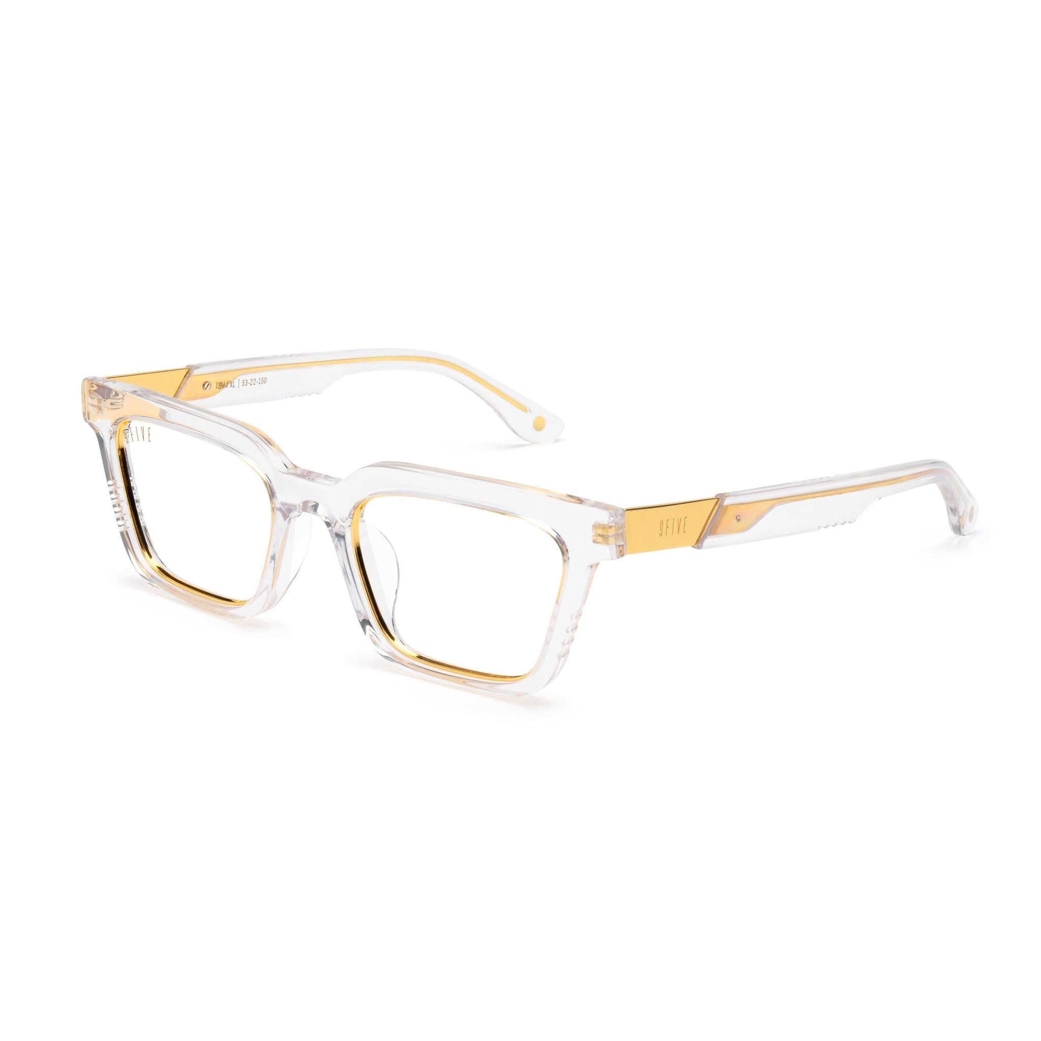 9FIVE EM4 XL Crystal & 24K Gold Clear Lens Glasses Rx