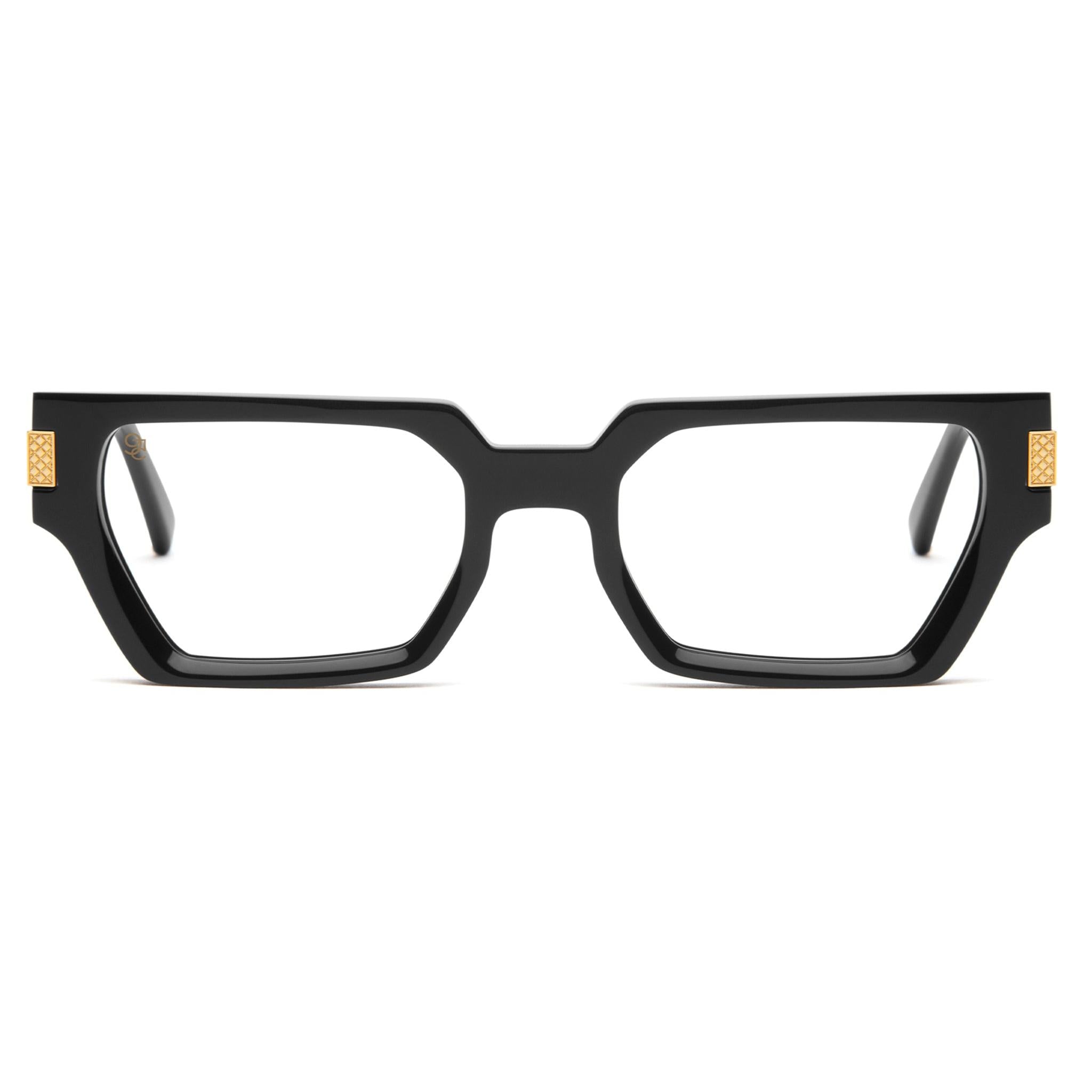 9FIVE Locks Black & 24K Gold XL Clear Lens Glasses