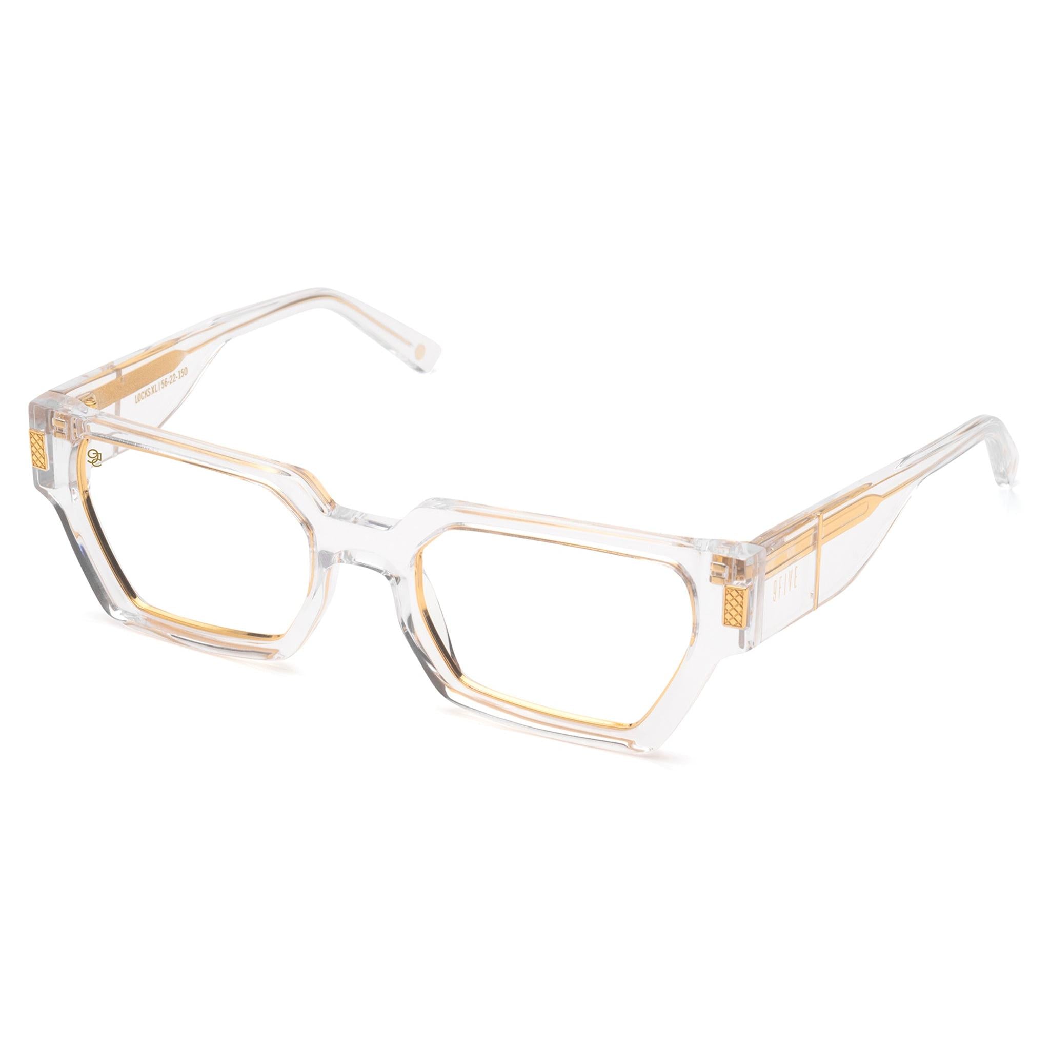 9FIVE Locks XL Crystal & 24K Gold Clear Lens Glasses
