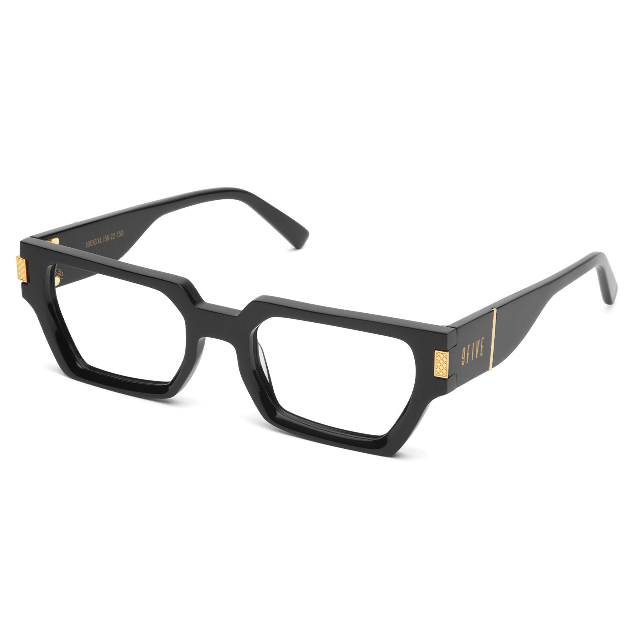 9FIVE Locks Black & 24K Gold XL Clear Lens Glasses Rx