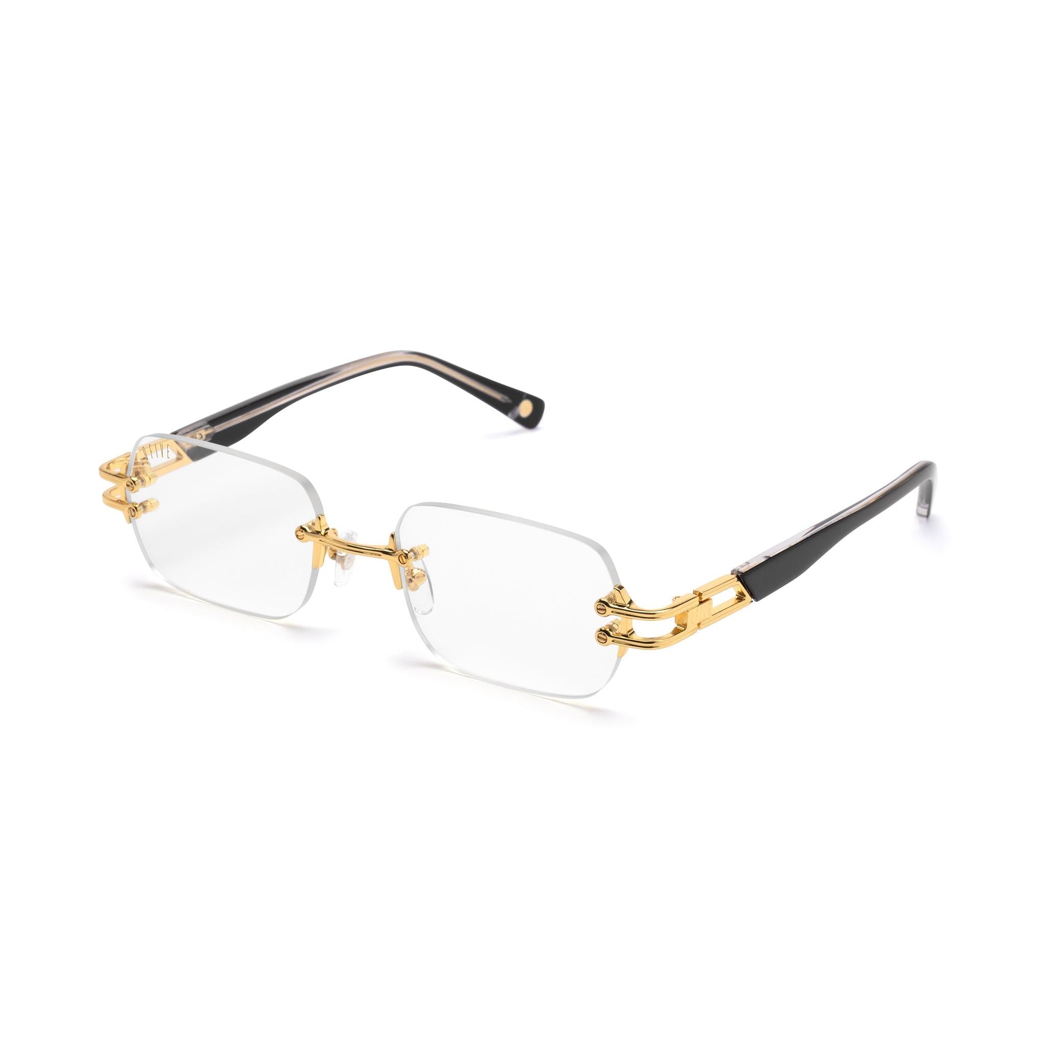 9FIVE Purity Black & 24K Gold Clear Lens Glasses