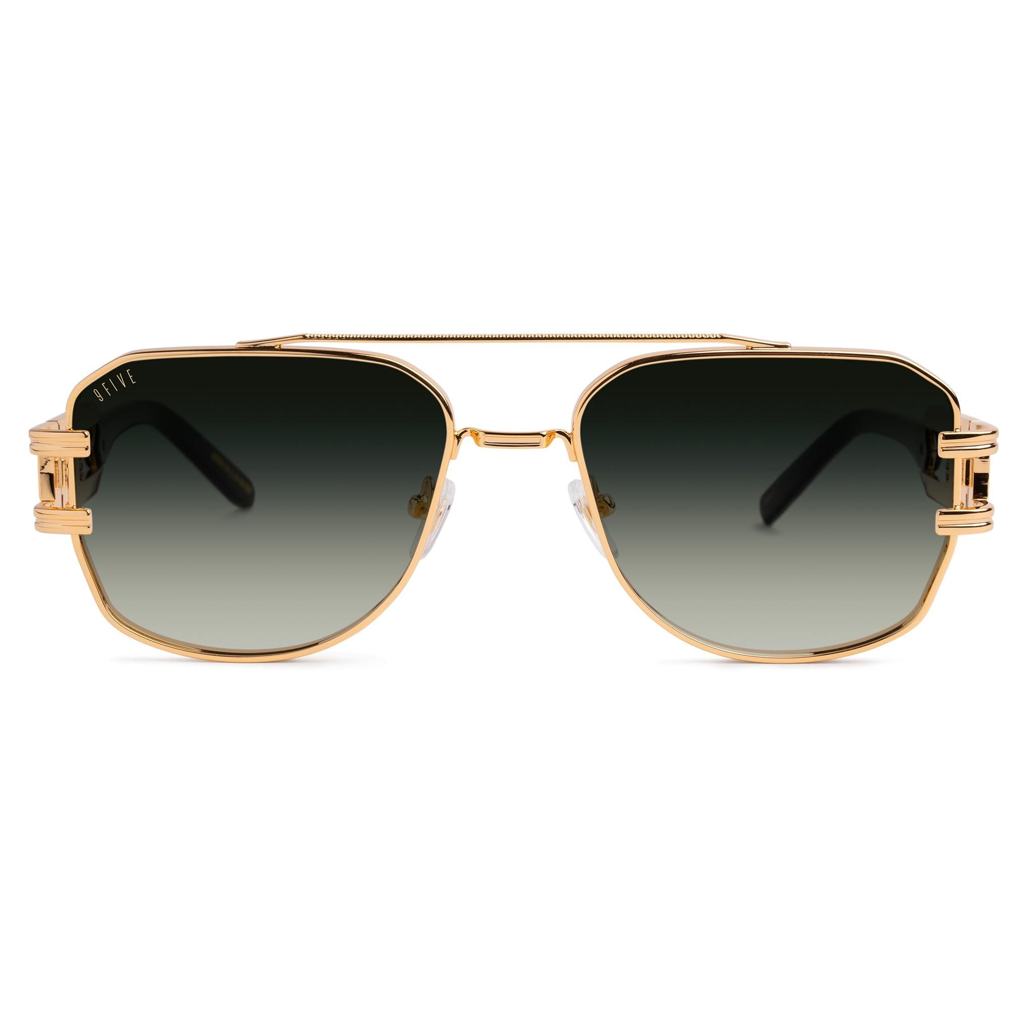 9FIVE Royals Black & 24K Gold XL - Green Gradient Sunglasses