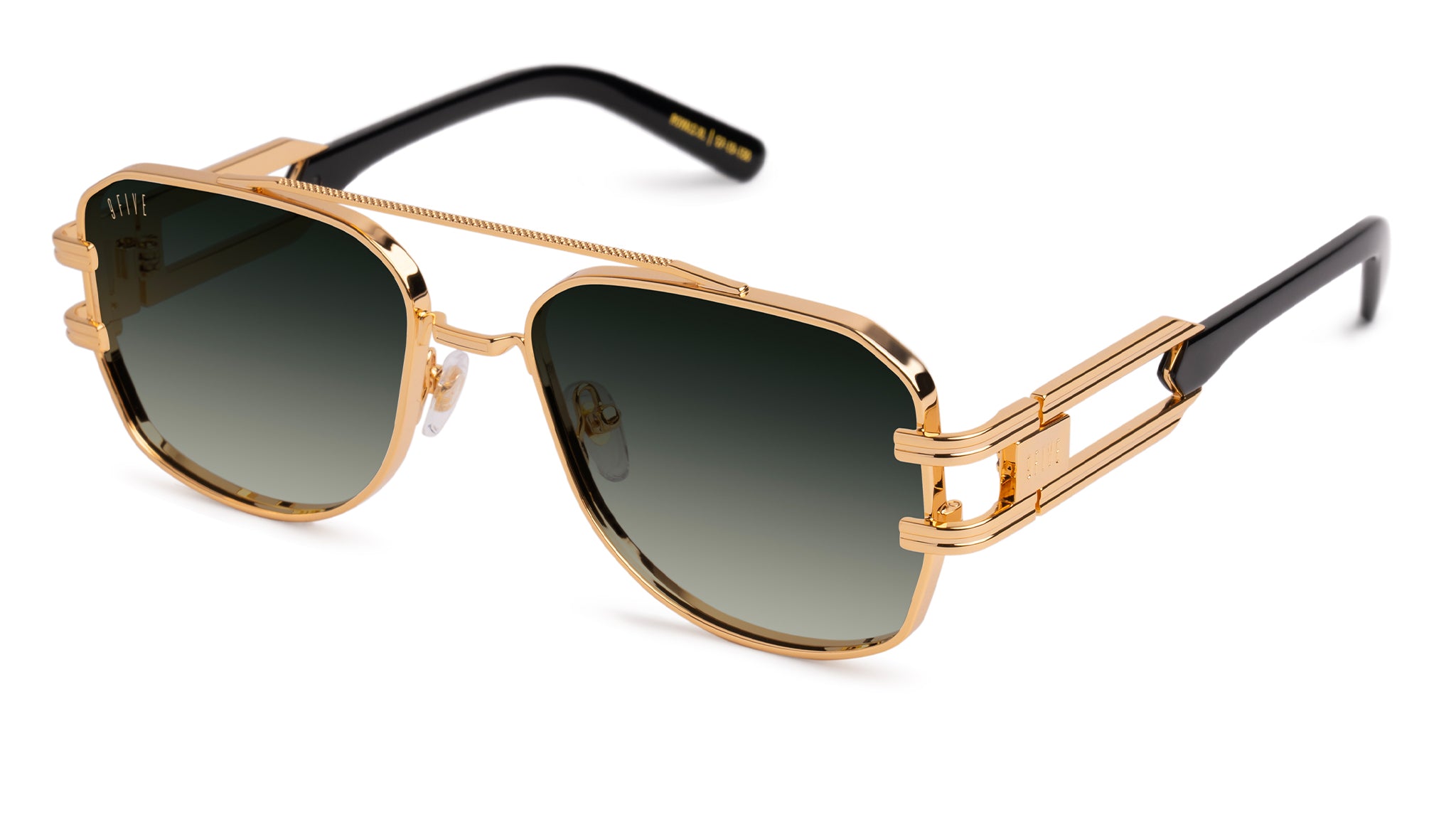 9FIVE Royals Black & 24K Gold XL - Green Gradient Sunglasses