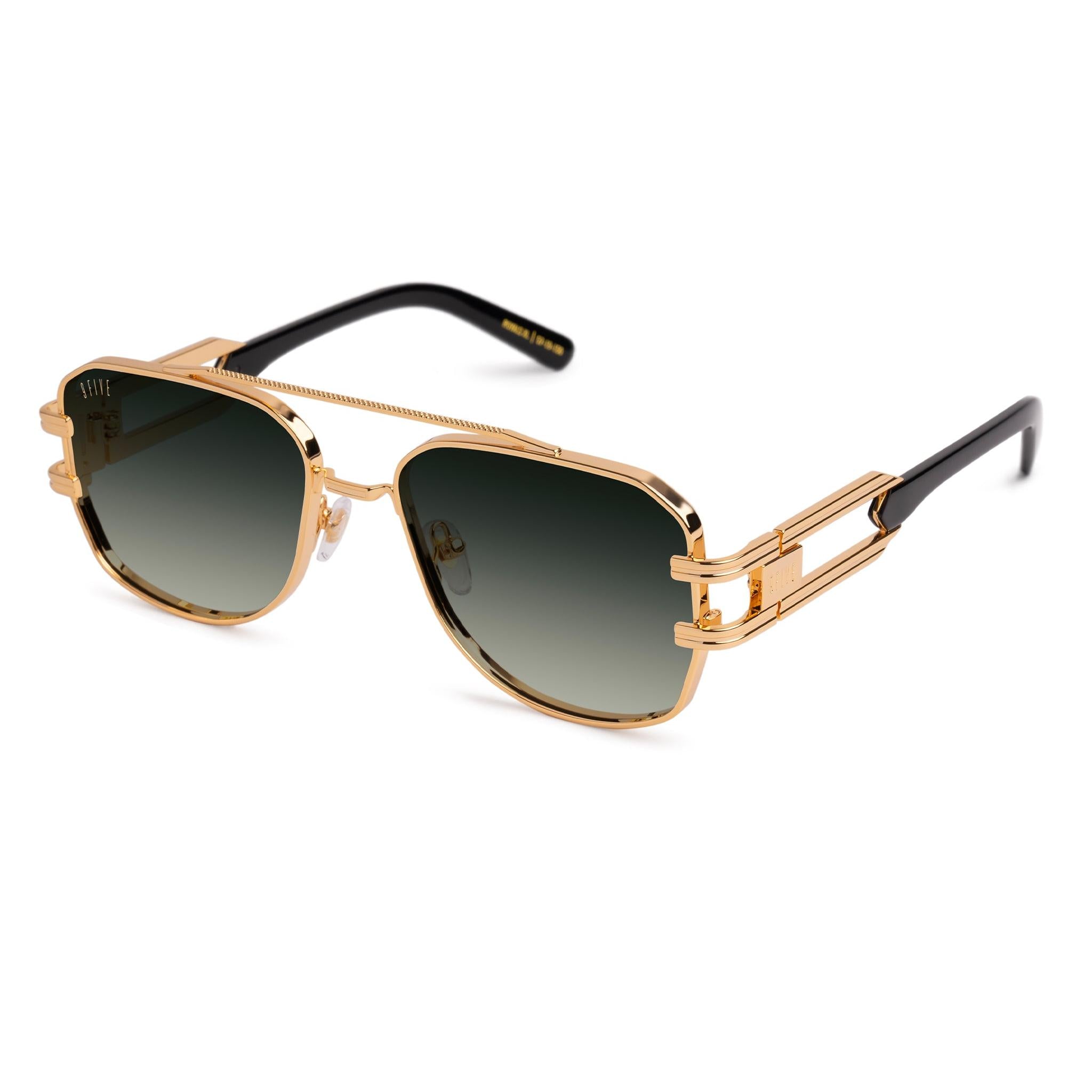 9FIVE Royals Black & 24K Gold XL - Green Gradient Sunglasses