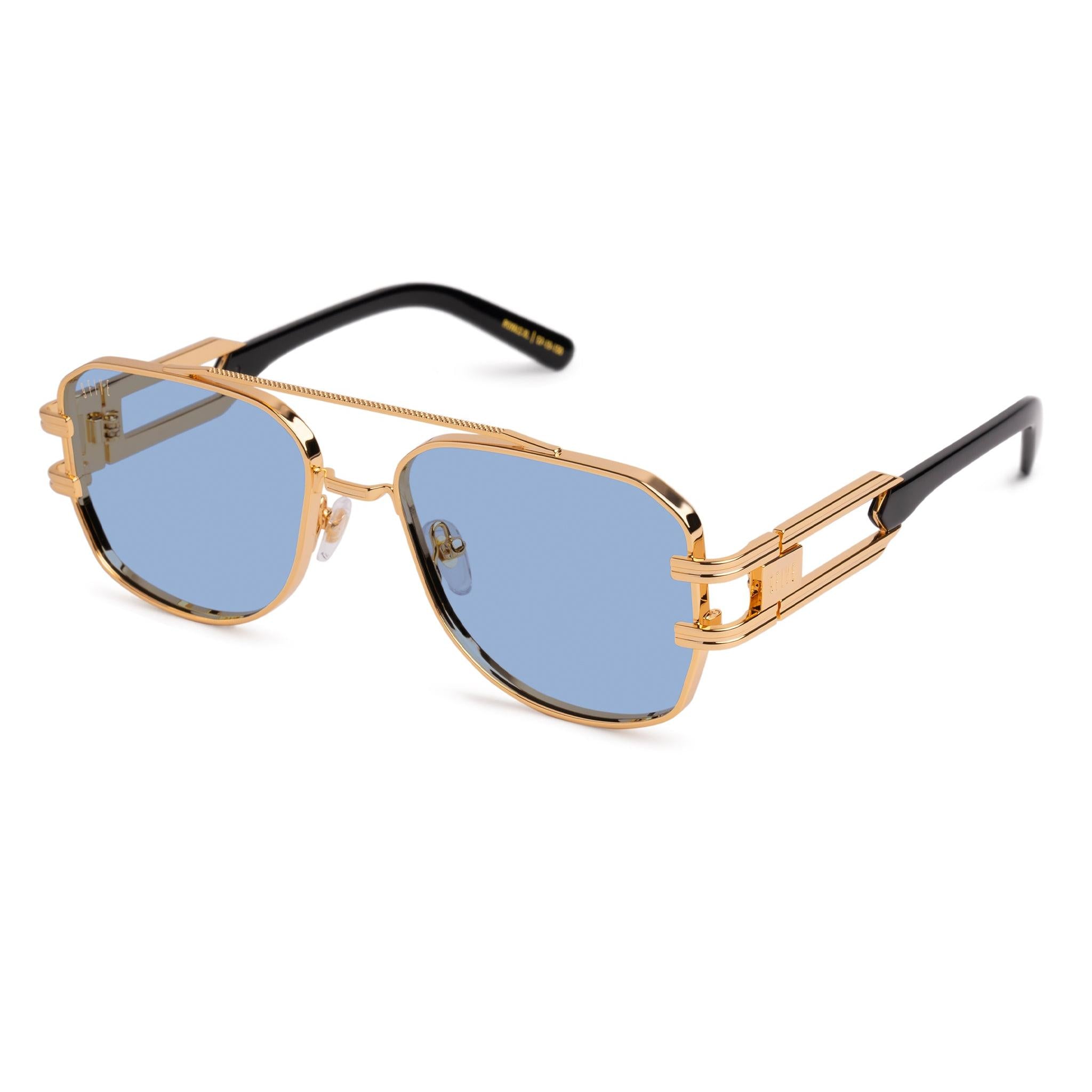 9FIVE Royals Black & 24K Gold XL - Sky Blue Sunglasses