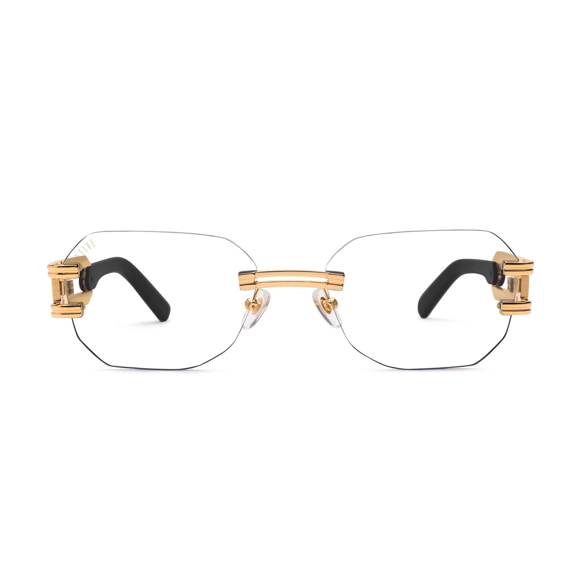9FIVE Royals Lite Black & 24K Gold Clear Lens Glasses