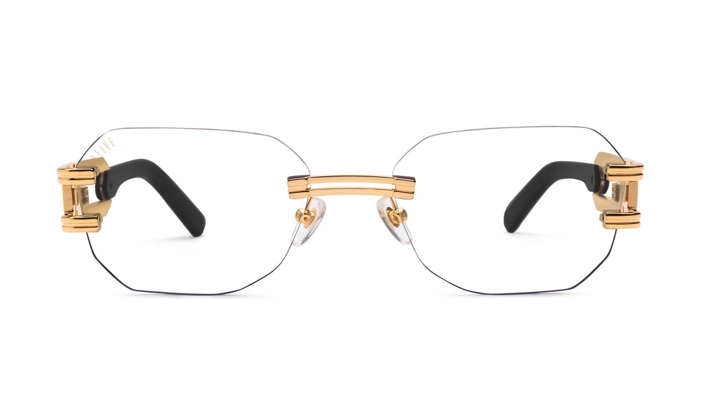 9FIVE Royals Lite Black & 24K Gold Clear Lens Glasses