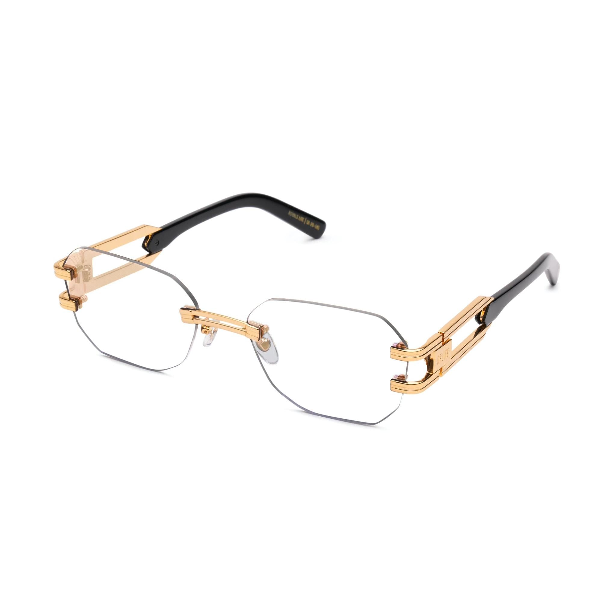 9FIVE Royals Lite Black & 24K Gold Clear Lens Glasses Rx