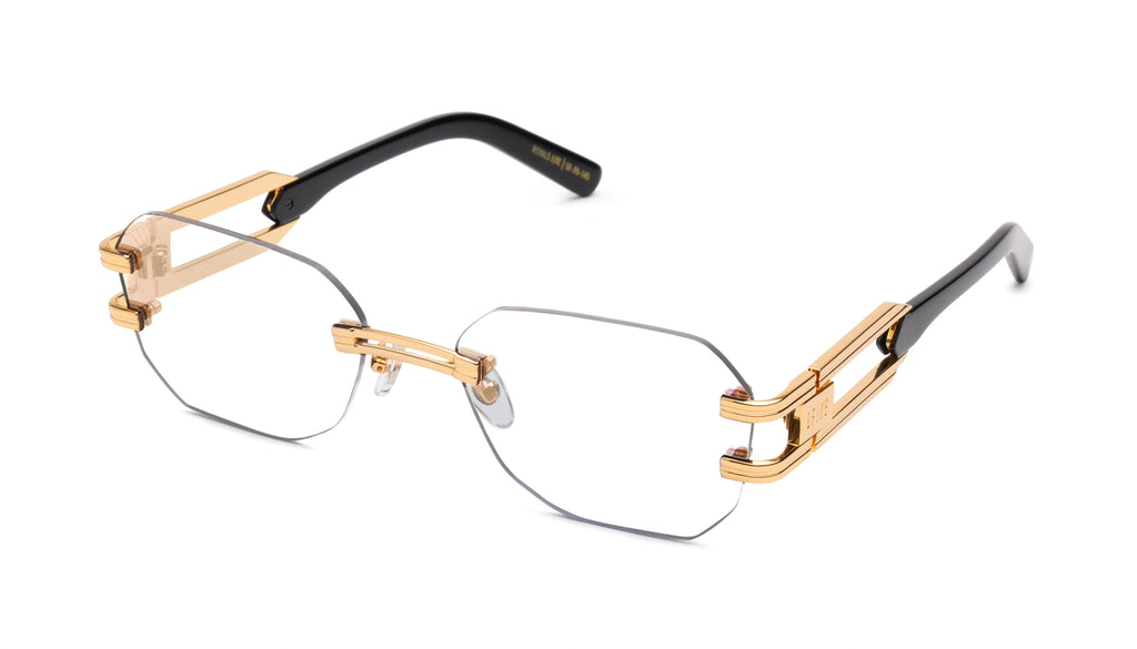 9FIVE Royals Lite Black & 24K Gold Clear Lens Glasses