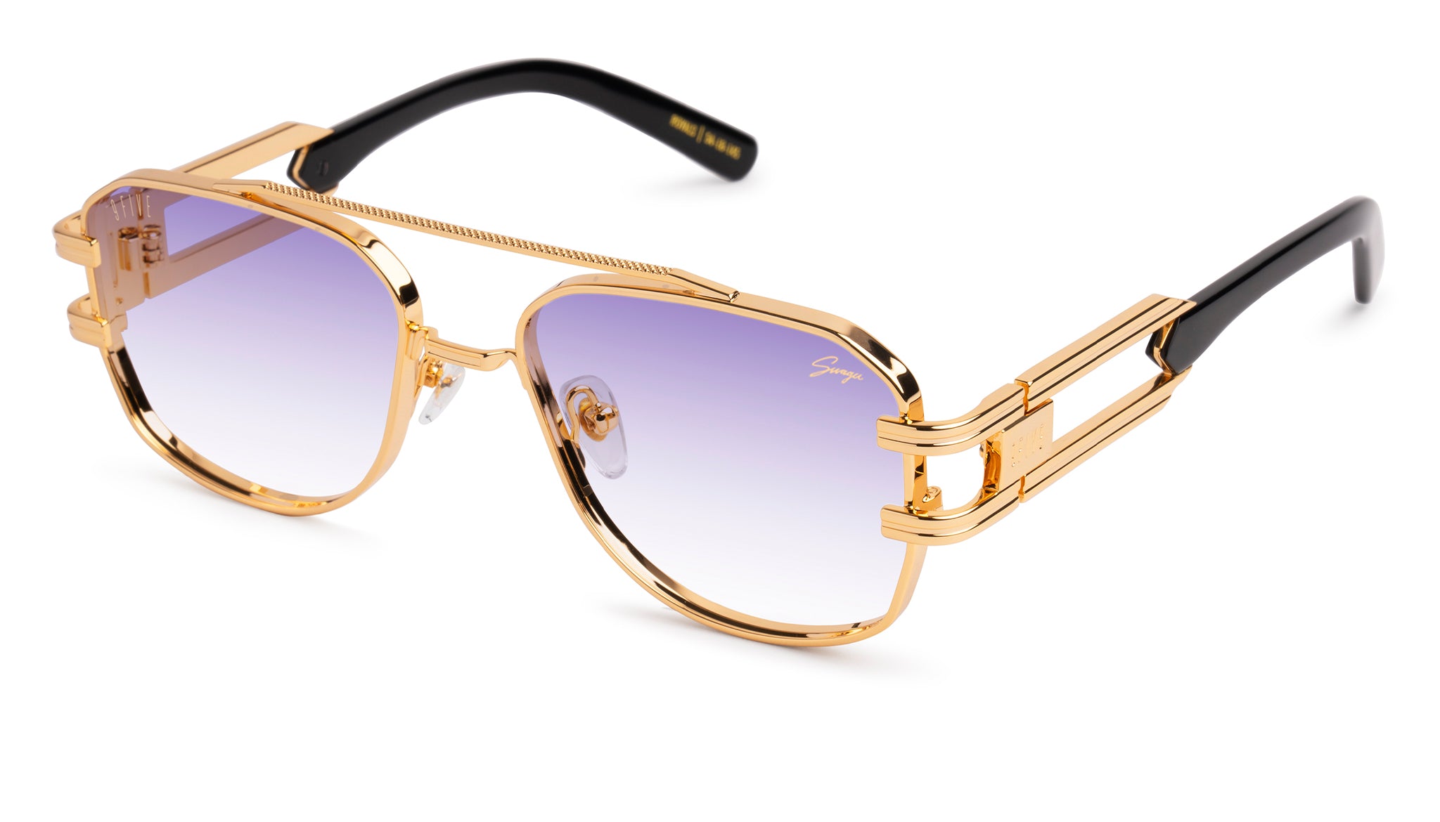9FIVE x Swagu Royals XL Black & 24K Gold - Purple Hue Sunglasses
