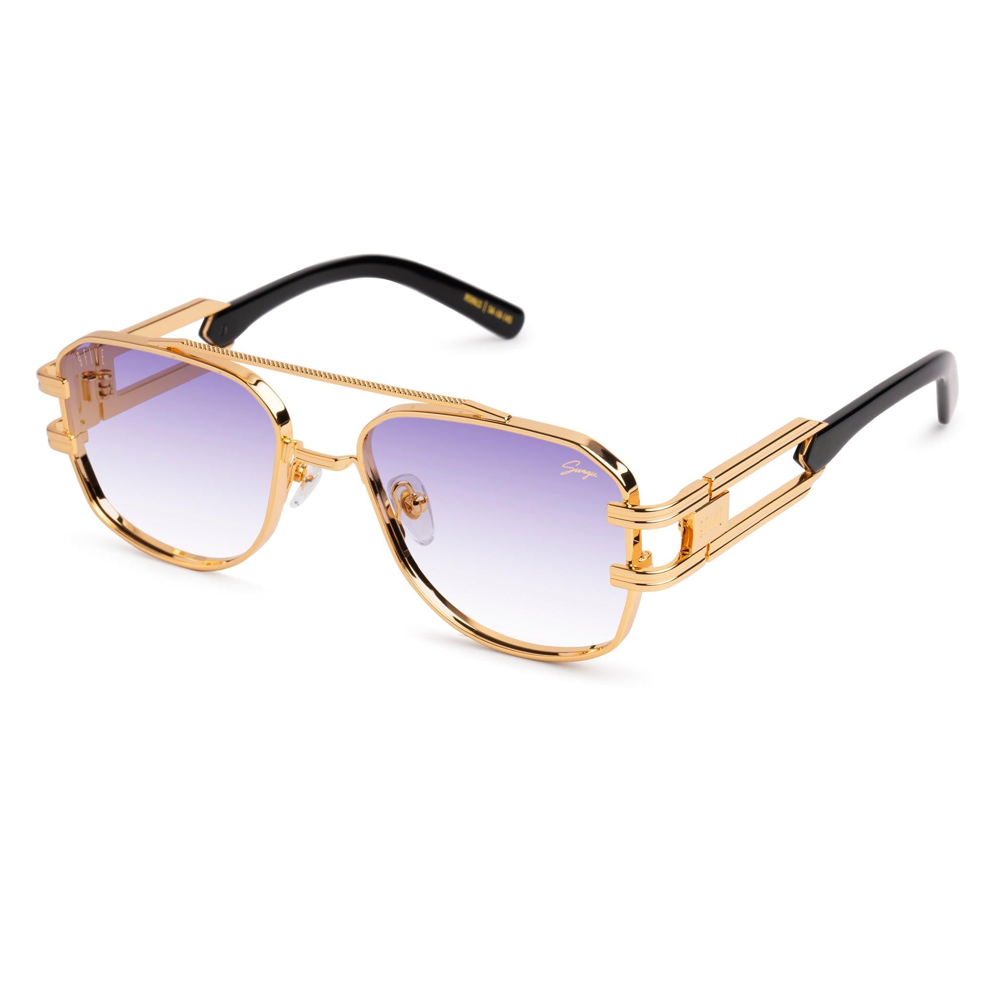 9FIVE x Swagu Royals XL Black & 24K Gold - Purple Hue Sunglasses