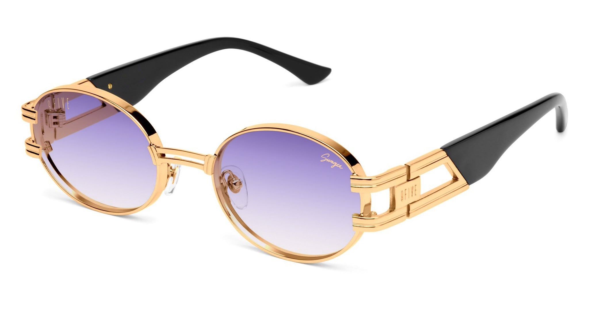 9FIVE x Swagu St. James XL Black & 24K Gold - Purple Hue Sunglasses