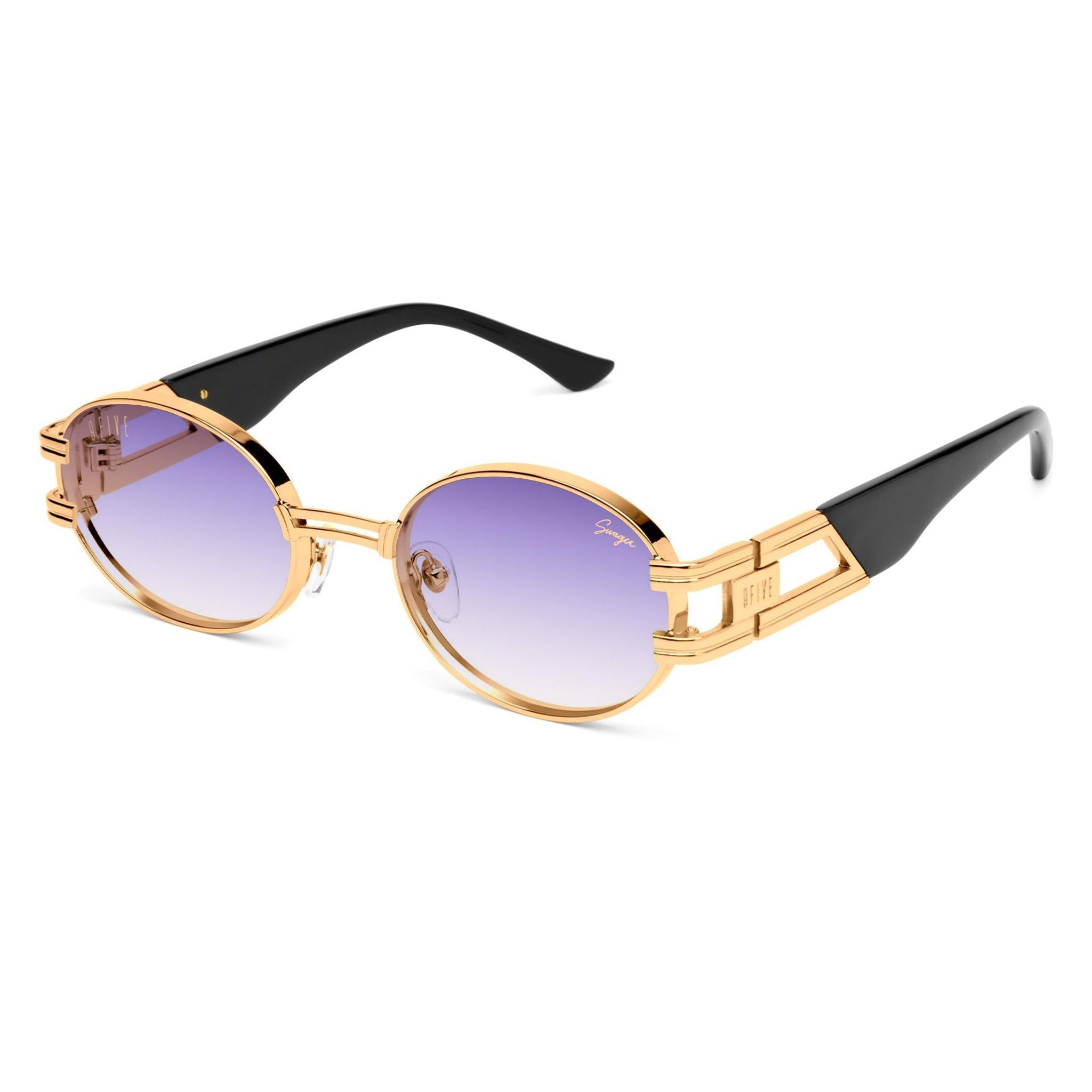 9FIVE x Swagu St. James XL Black & 24K Gold - Purple Hue Sunglasses