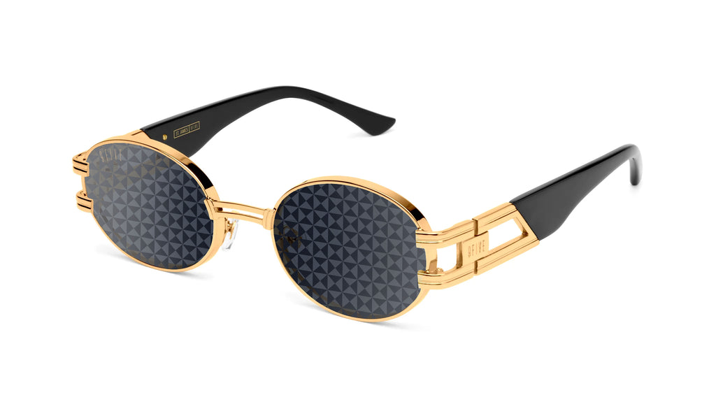 9FIVE St. James Black & 24K Gold - Reflective Diamond Sunglasses