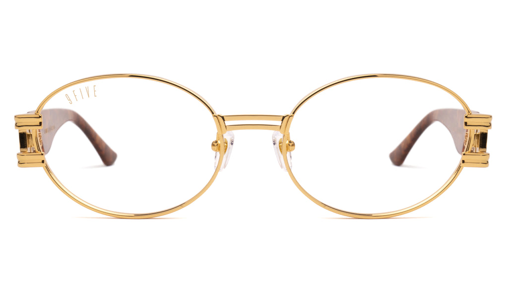 9FIVE St. James Gold Marble & 24K Gold XL Clear Lens Glasses Rx