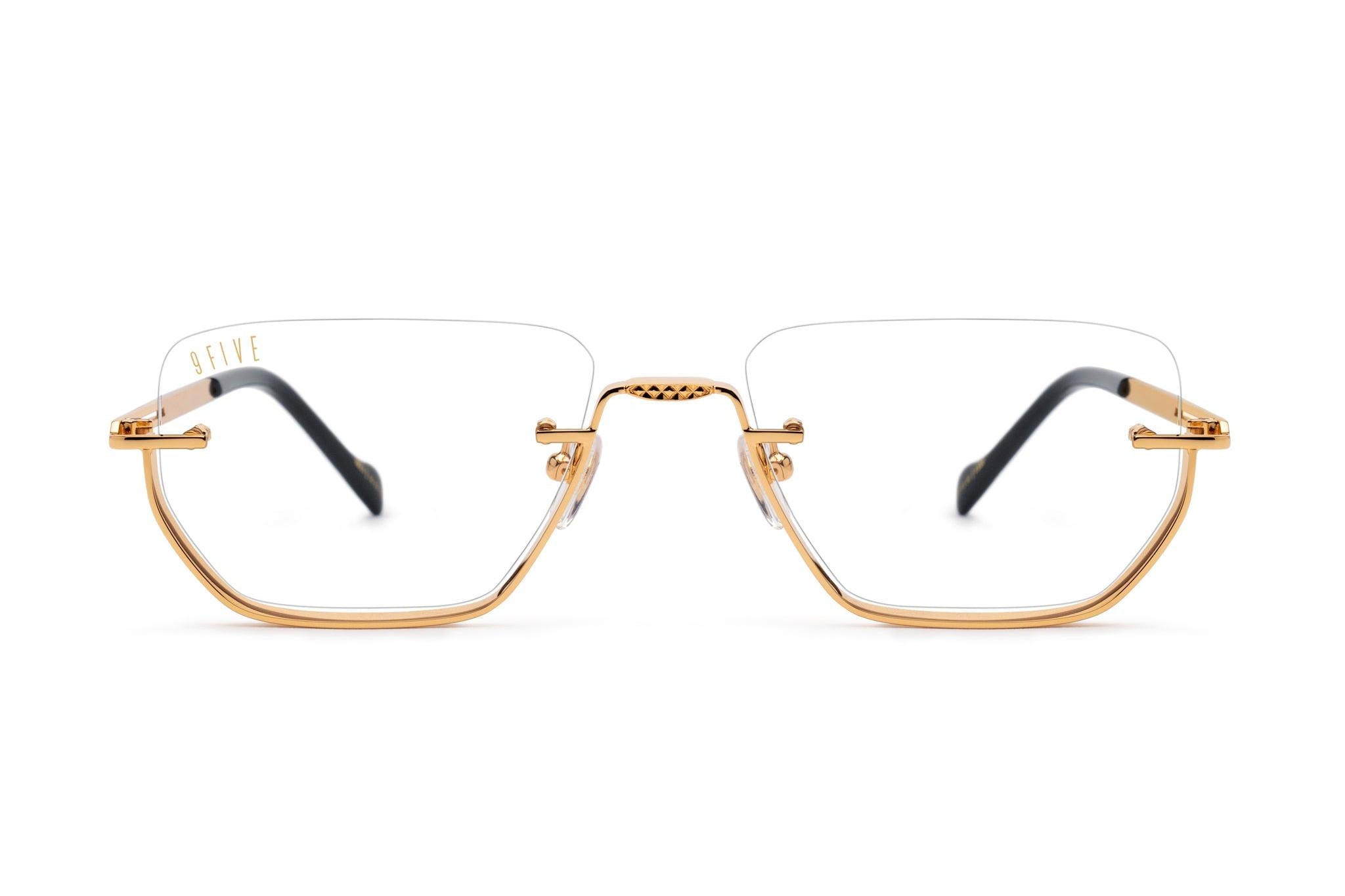 9FIVE Villa Black & 24K Gold Clear Lens Glasses Rx