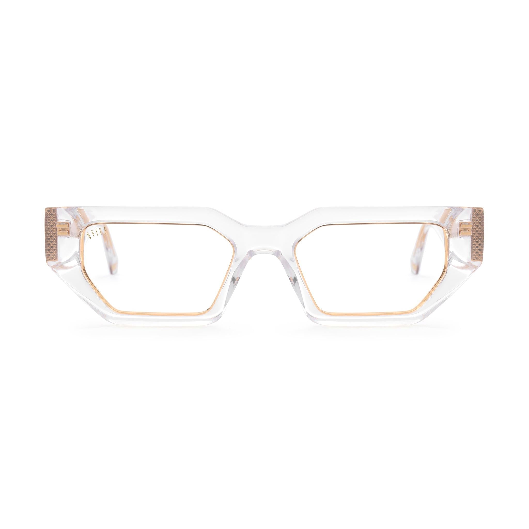 9FIVE Vincent Crystal & 24K Gold - Clear Lens Glasses