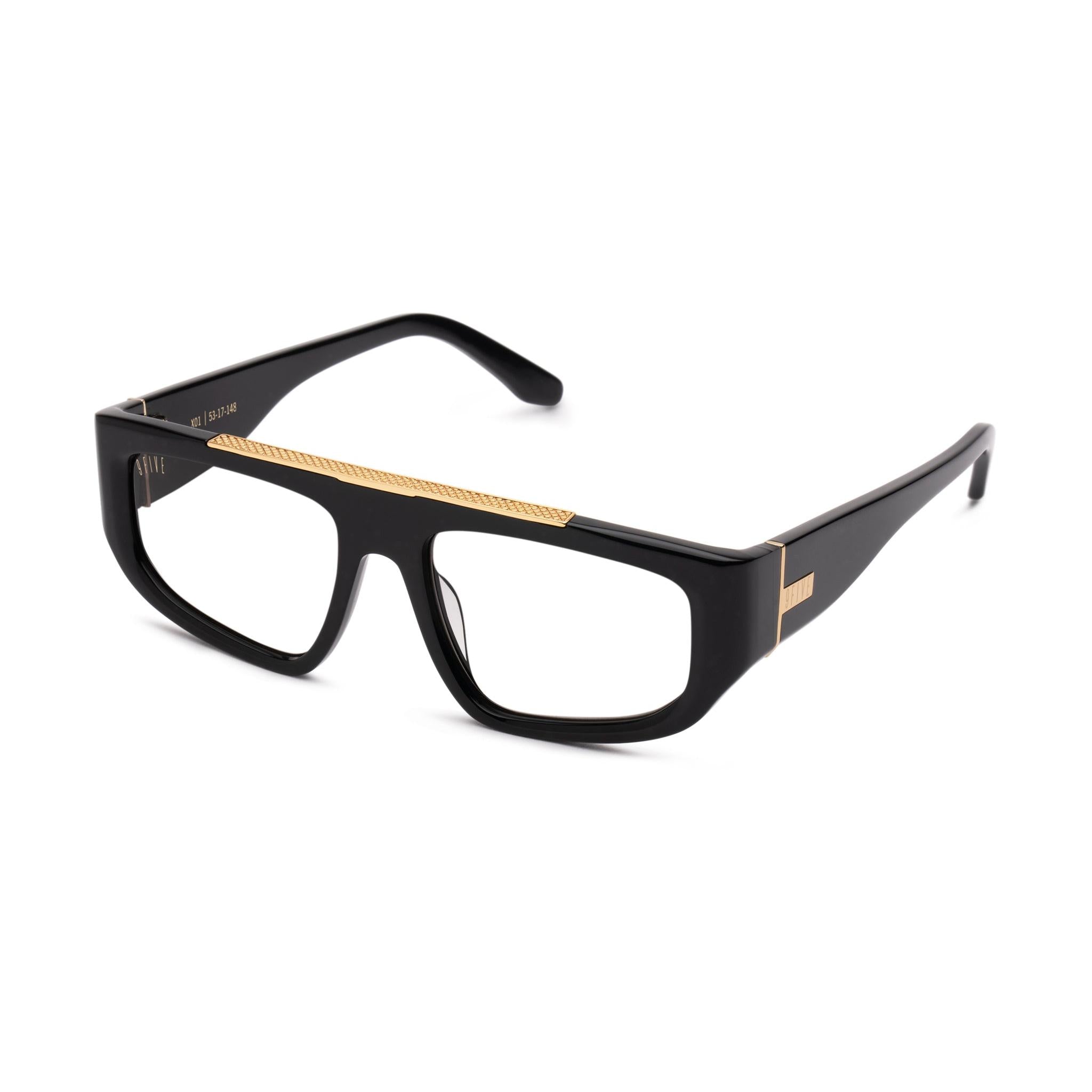 9FIVE X01 Black & 24K Gold Clear Lens Glasses Rx