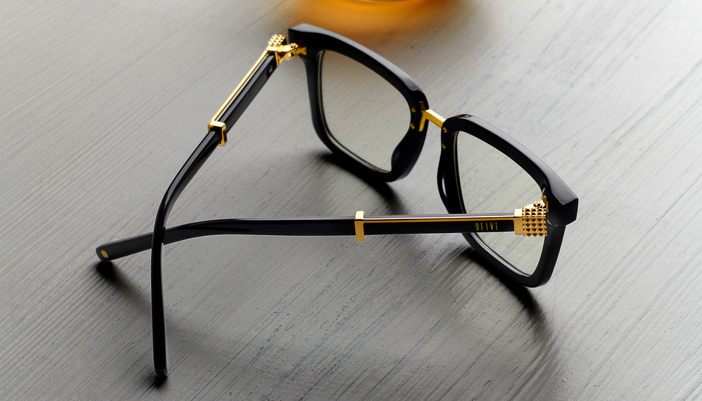 9FIVE Bishop Black & 24K Gold Clear Lens Glasses Rx