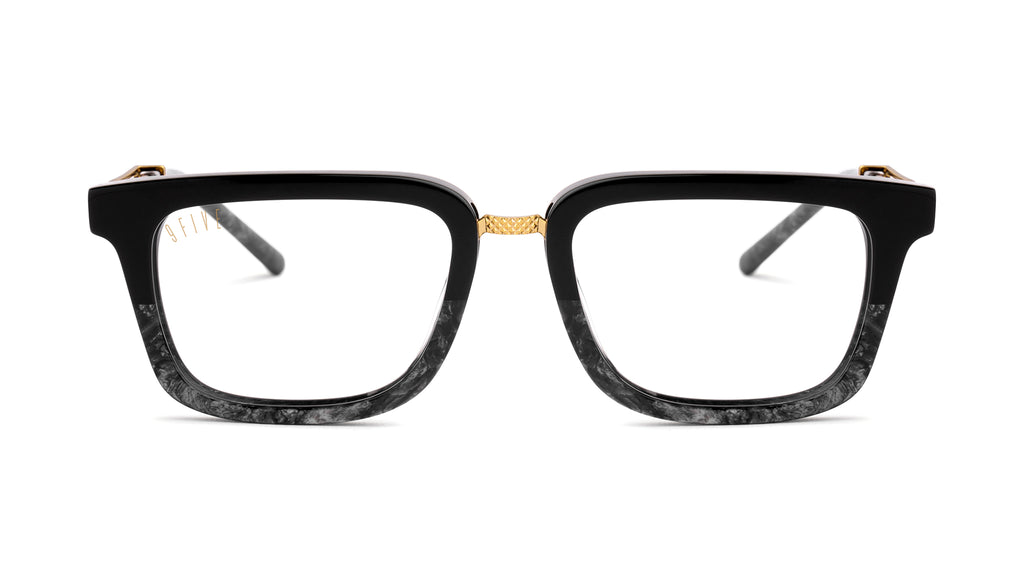 9FIVE Bishop Black Marble & 24K Gold Clear Lens Glasses