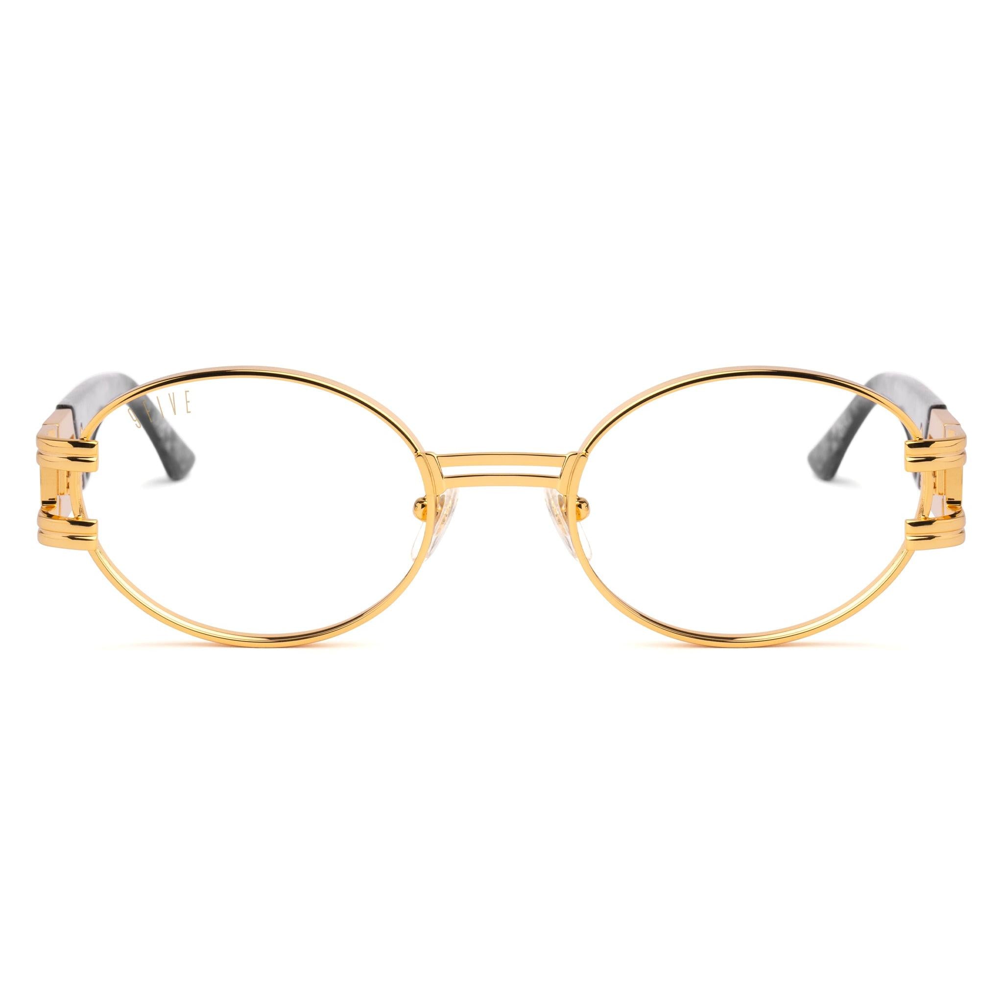 9FIVE St. James Black Marble & 24K Gold XL Clear Lens Glasses Rx