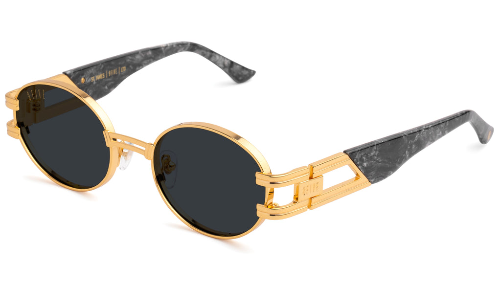 9FIVE St. James Black Marble & 24K Gold XL Sunglasses