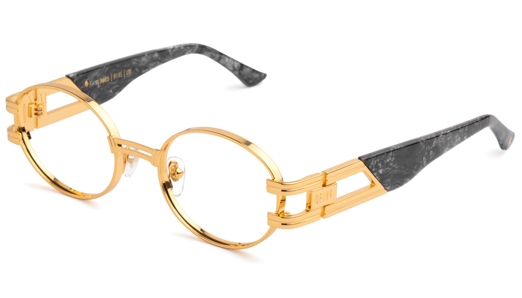 9FIVE St. James Black Marble & 24K Gold XL Clear Lens Glasses