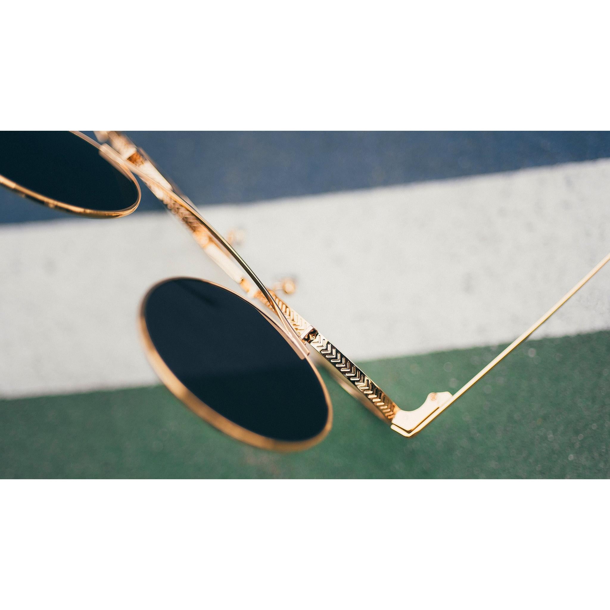 9FIVE 50-50 Flip-Up 24K Gold Round Sunglasses