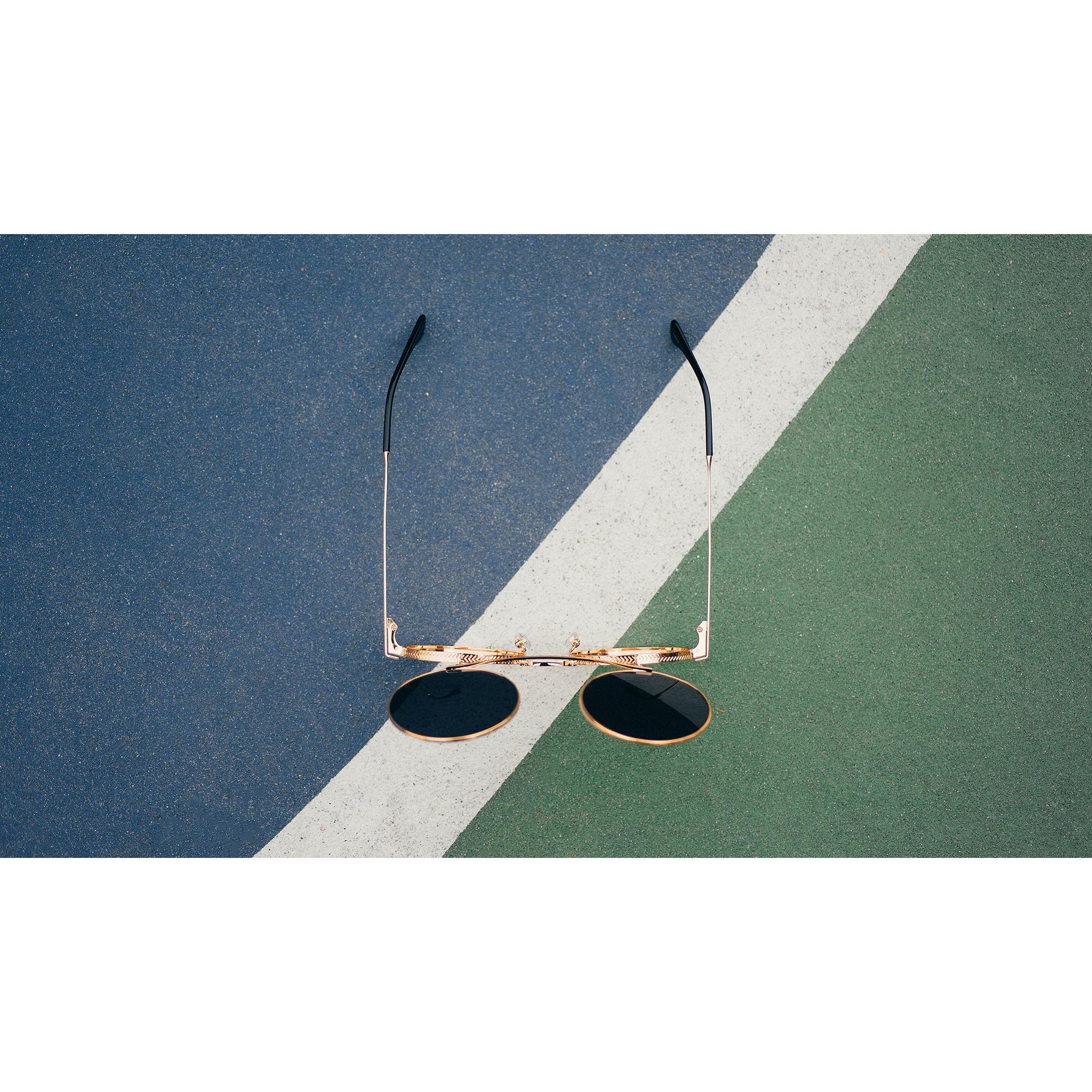 9FIVE 50-50 Flip-Up 24K Gold Round Sunglasses