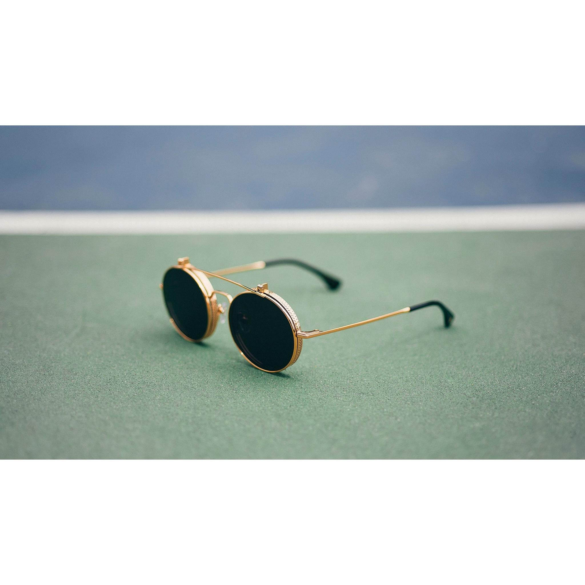 9FIVE 50-50 Flip-Up 24K Gold Round Sunglasses