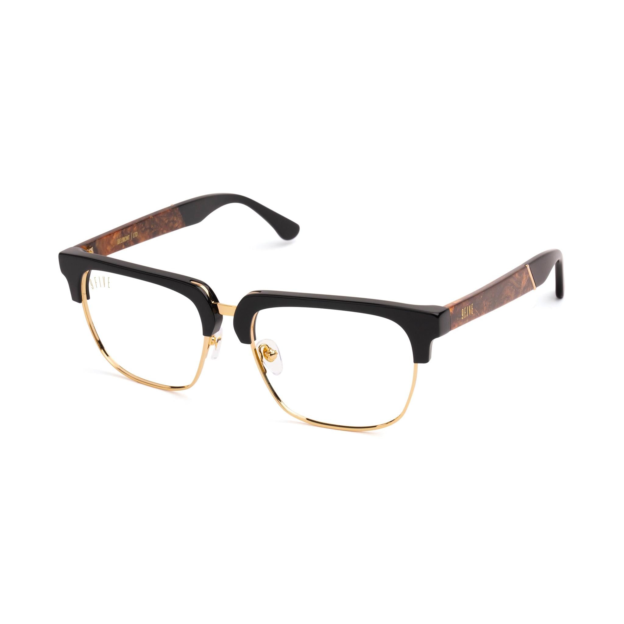 9FIVE Belmont Gold Marble & 24K Gold Clear Lens Glasses