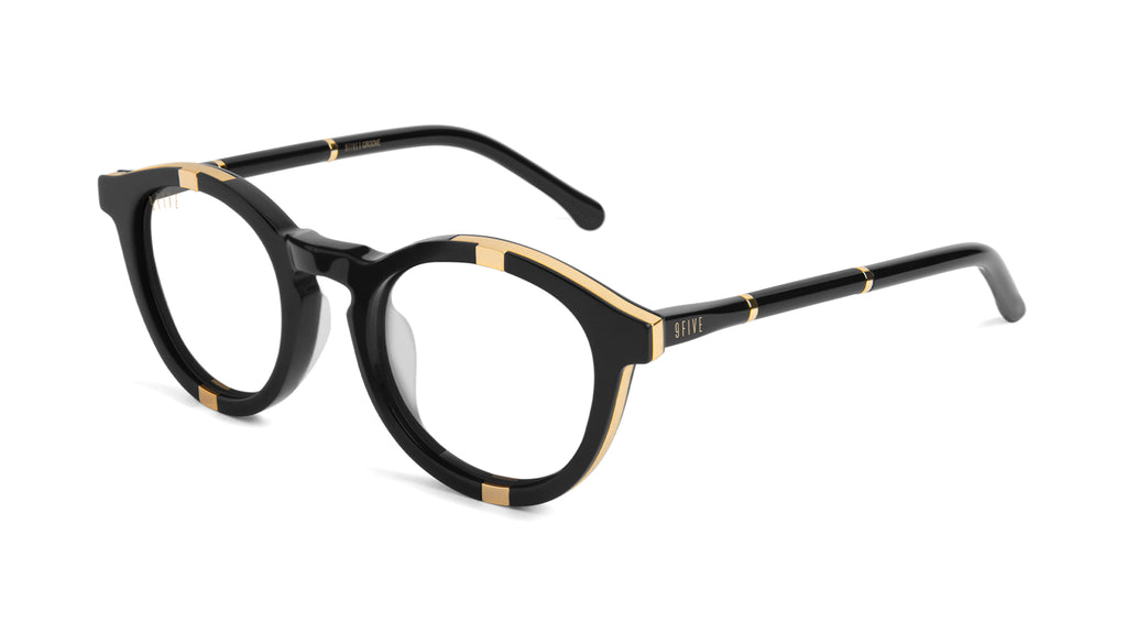 9FIVE Groove Black & 24k Gold Clear Lens Glasses Rx