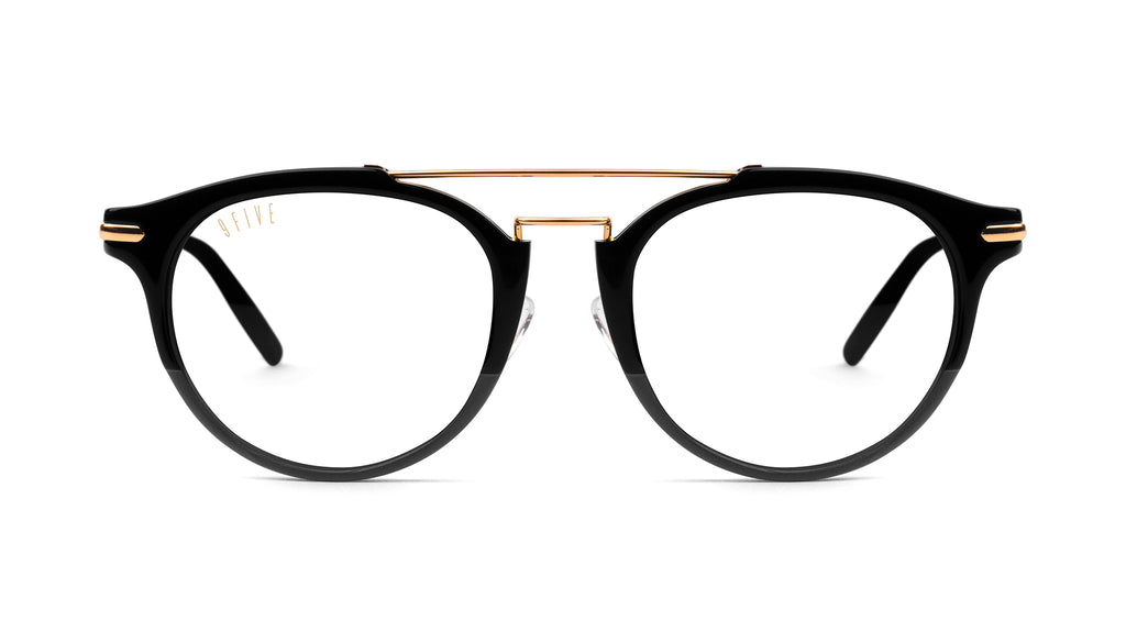 9FIVE Leo Black & 24K Gold Clear Lens Glasses Rx