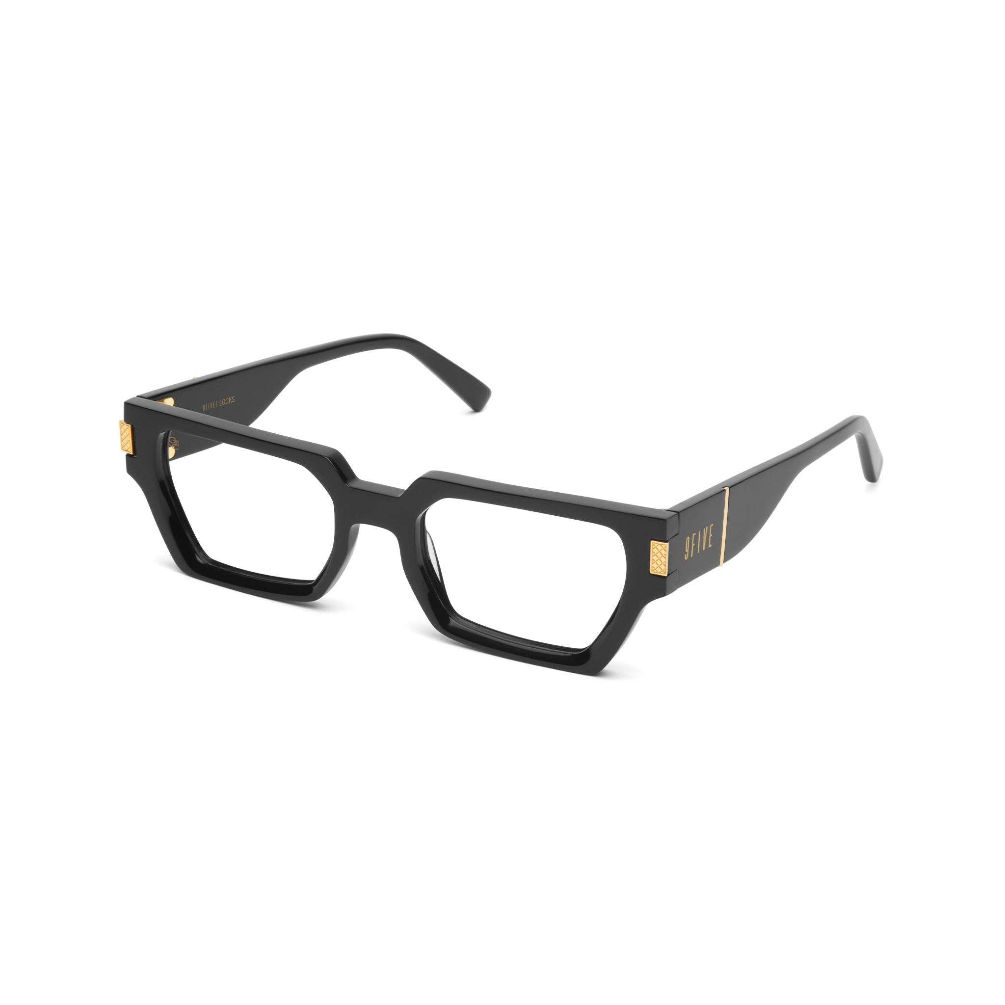 9FIVE Locks Black & 24K Gold Clear Lens Glasses