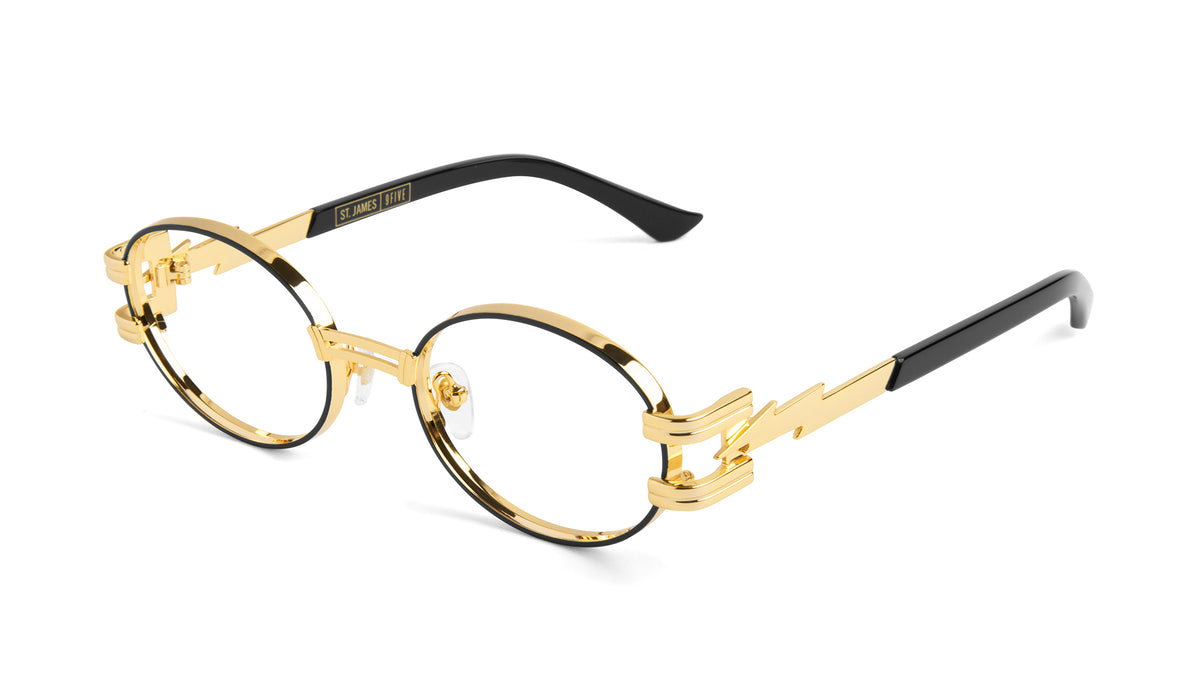 ⚡9FIVE St. James Bolt⚡ Black & 24K Gold Clear Lens Glasses